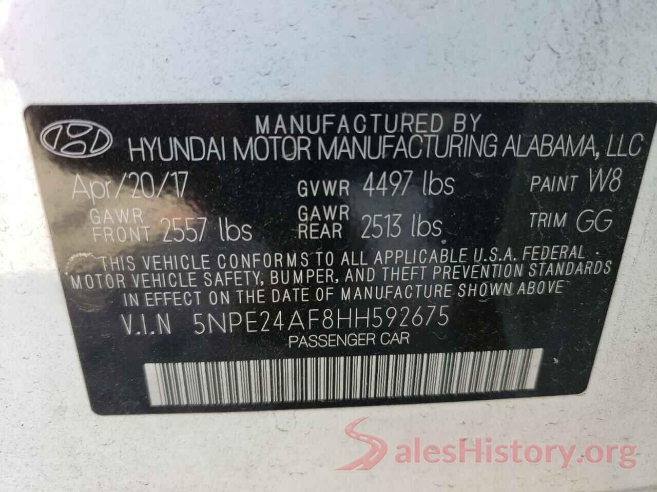 5NPE24AF8HH592675 2017 HYUNDAI SONATA