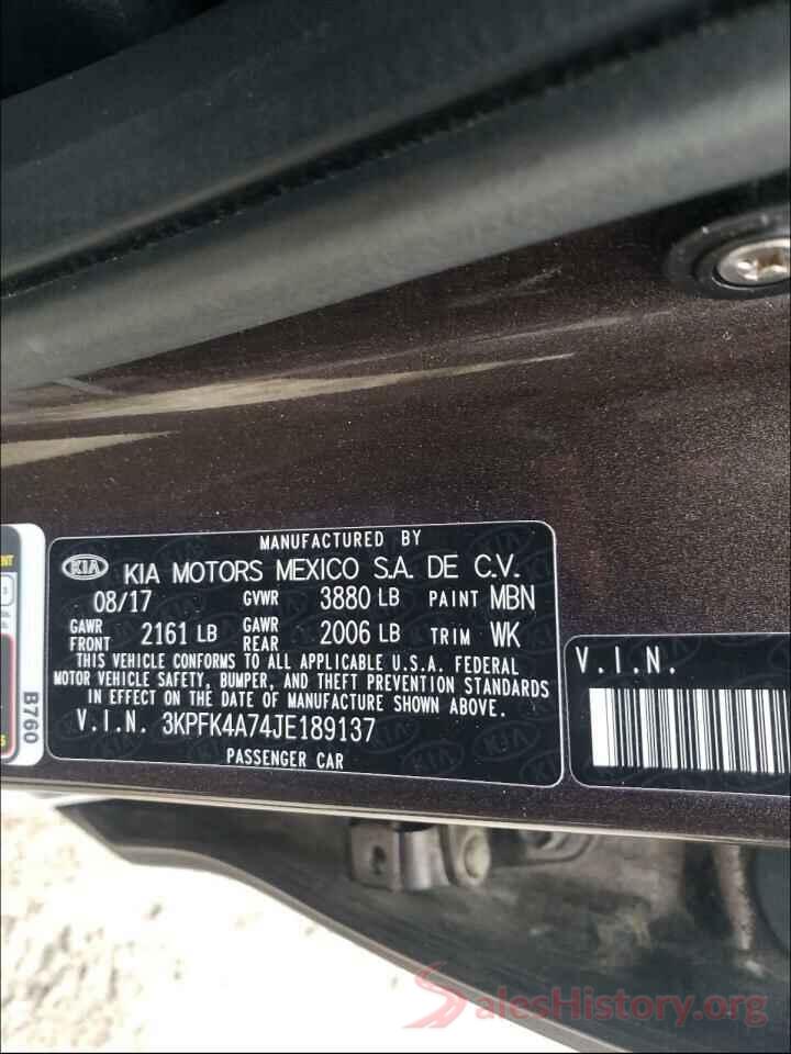 3KPFK4A74JE189137 2018 KIA FORTE