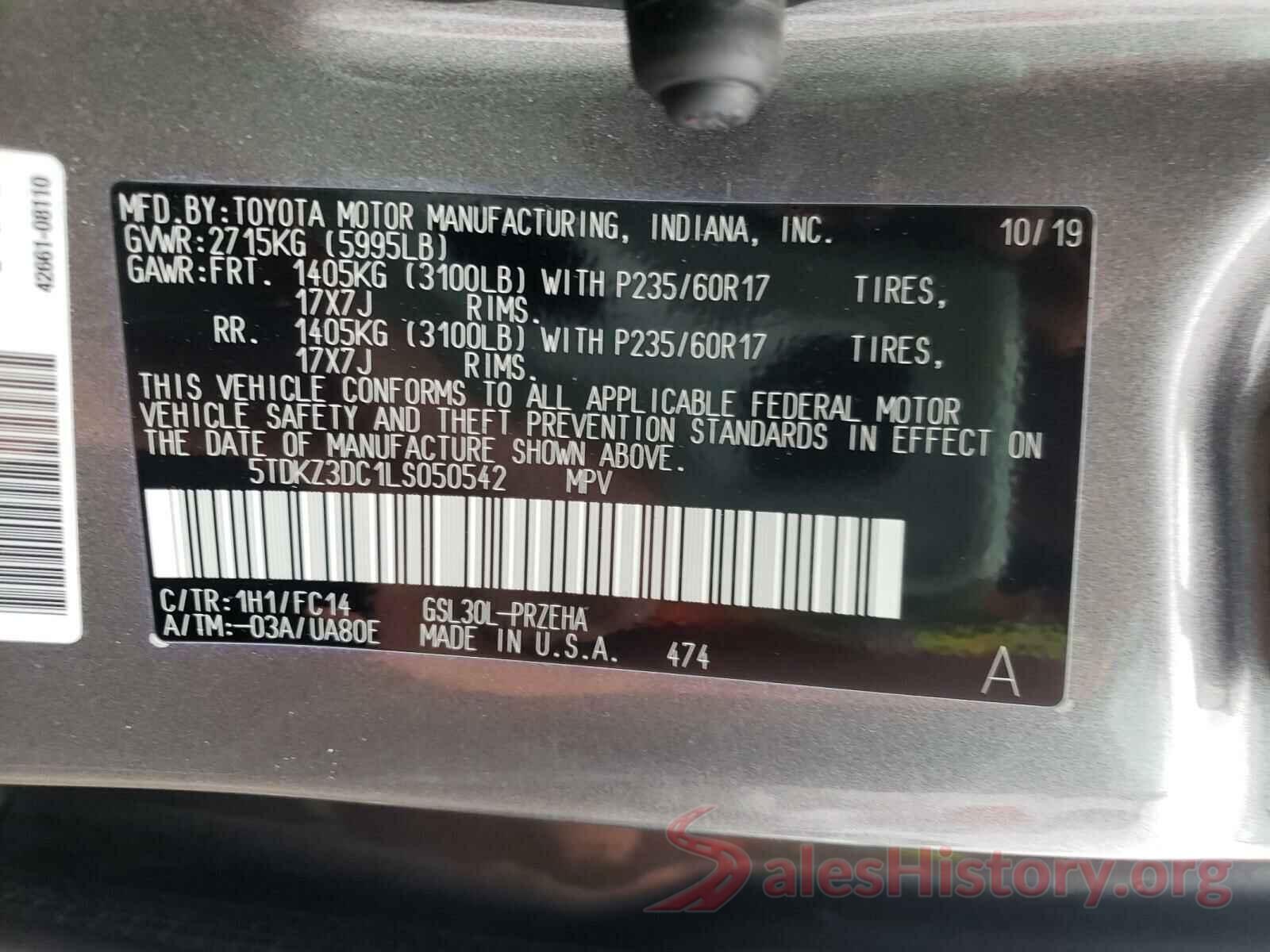 5TDKZ3DC1LS050542 2020 TOYOTA SIENNA