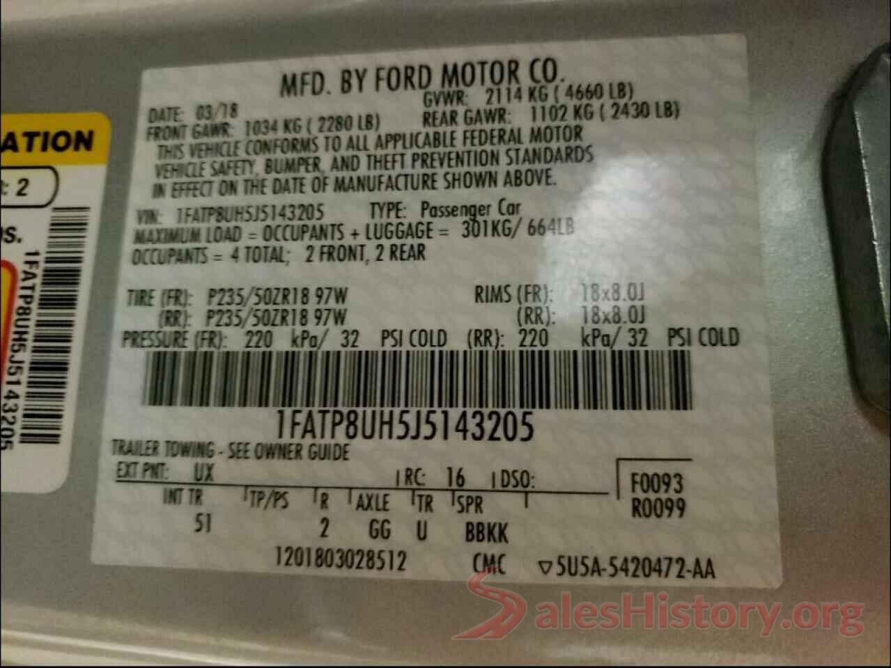 1FATP8UH5J5143205 2018 FORD MUSTANG