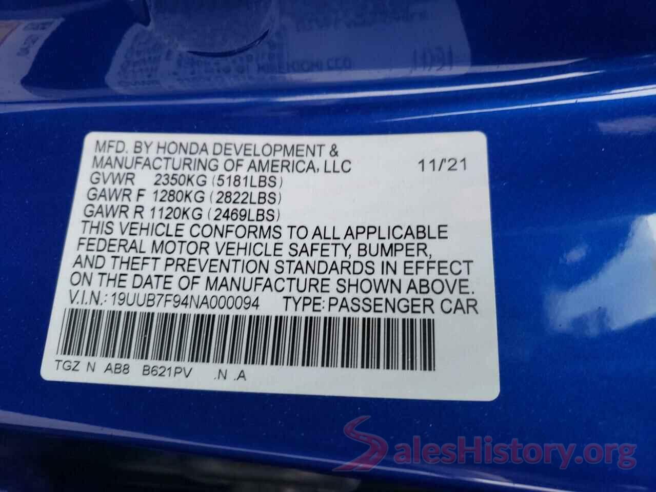 19UUB7F94NA000094 2022 ACURA TLX