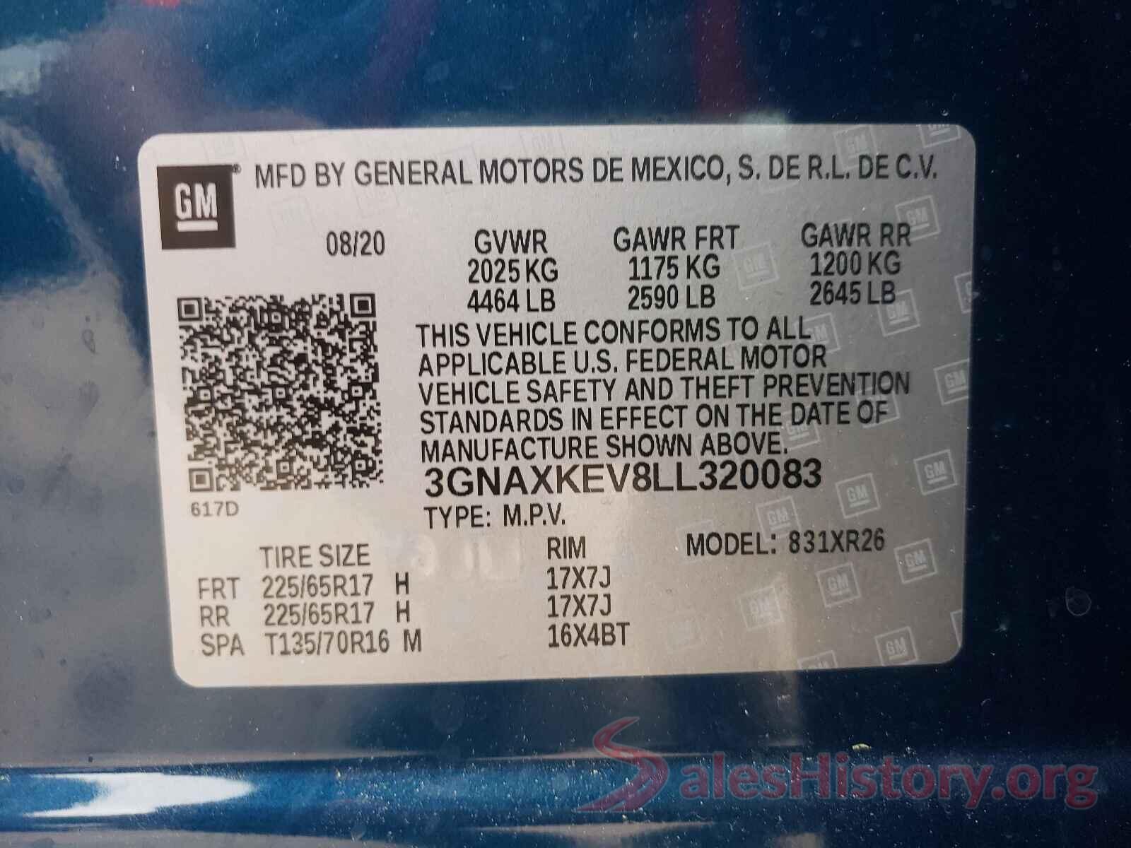 3GNAXKEV8LL320083 2020 CHEVROLET EQUINOX