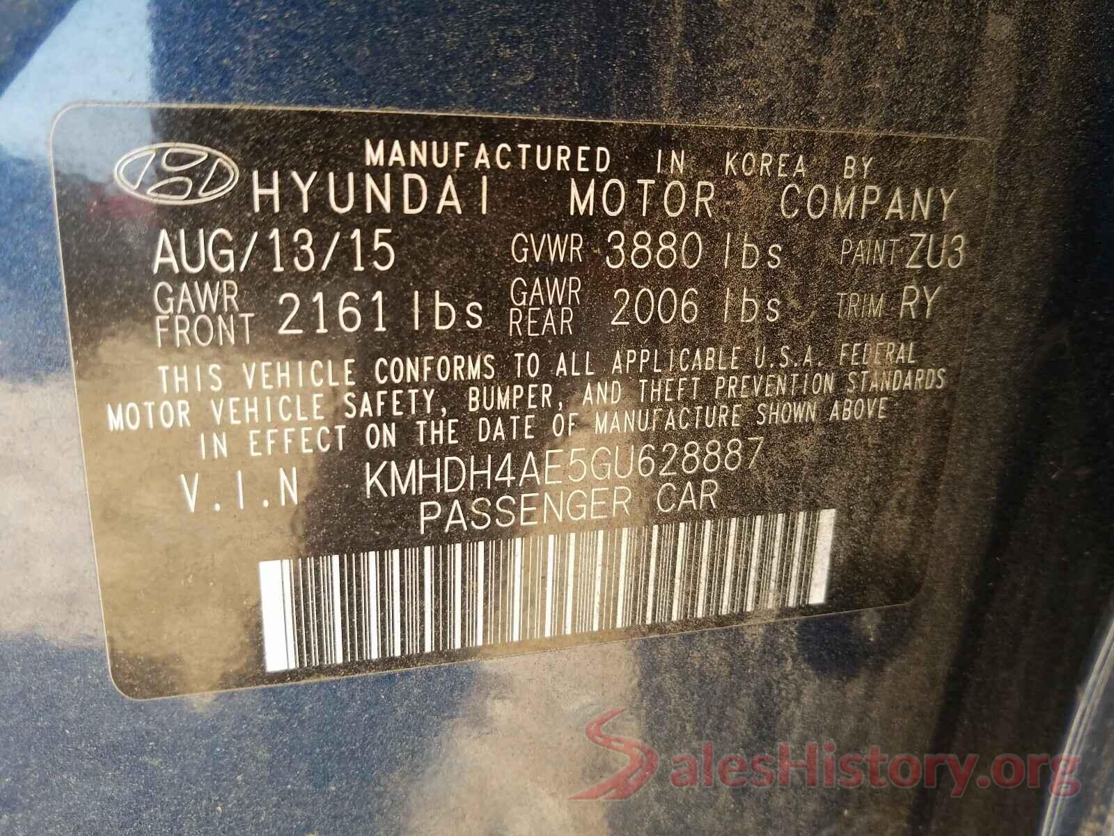 KMHDH4AE5GU628887 2016 HYUNDAI ELANTRA