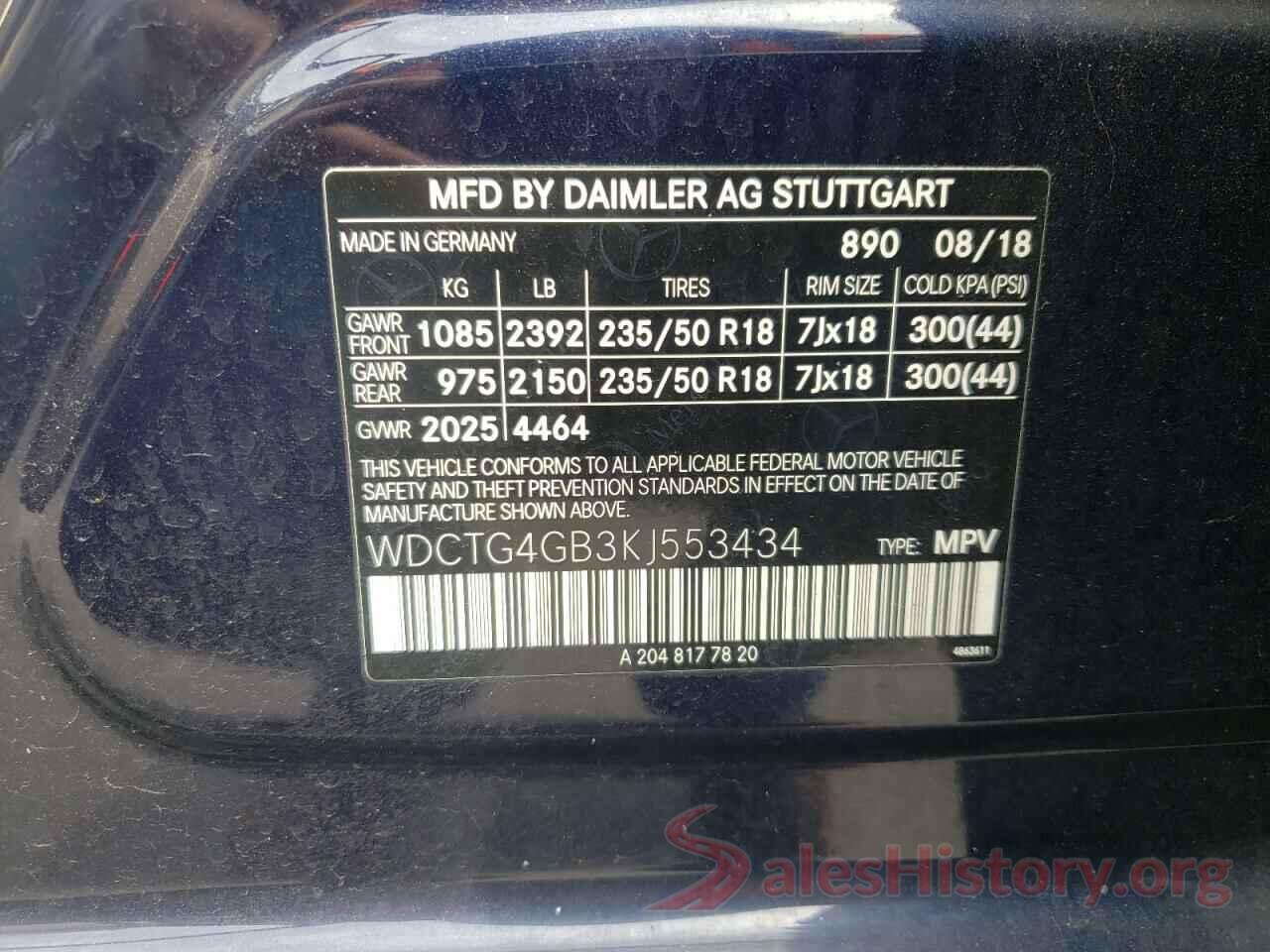 WDCTG4GB3KJ553434 2019 MERCEDES-BENZ GLA-CLASS