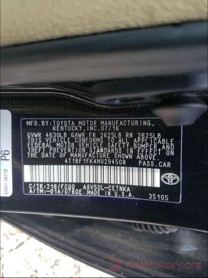 4T1BF1FK4HU294508 2017 TOYOTA CAMRY