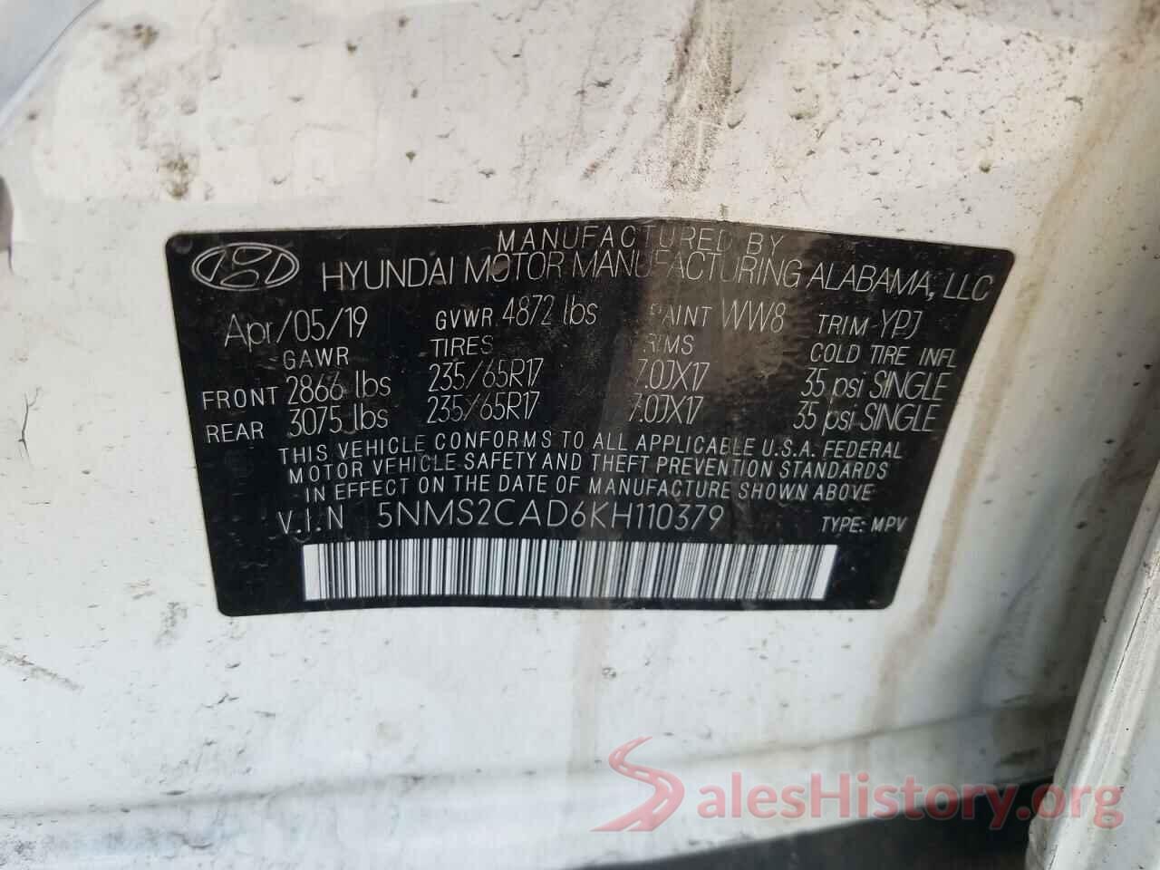 5NMS2CAD6KH110379 2019 HYUNDAI SANTA FE