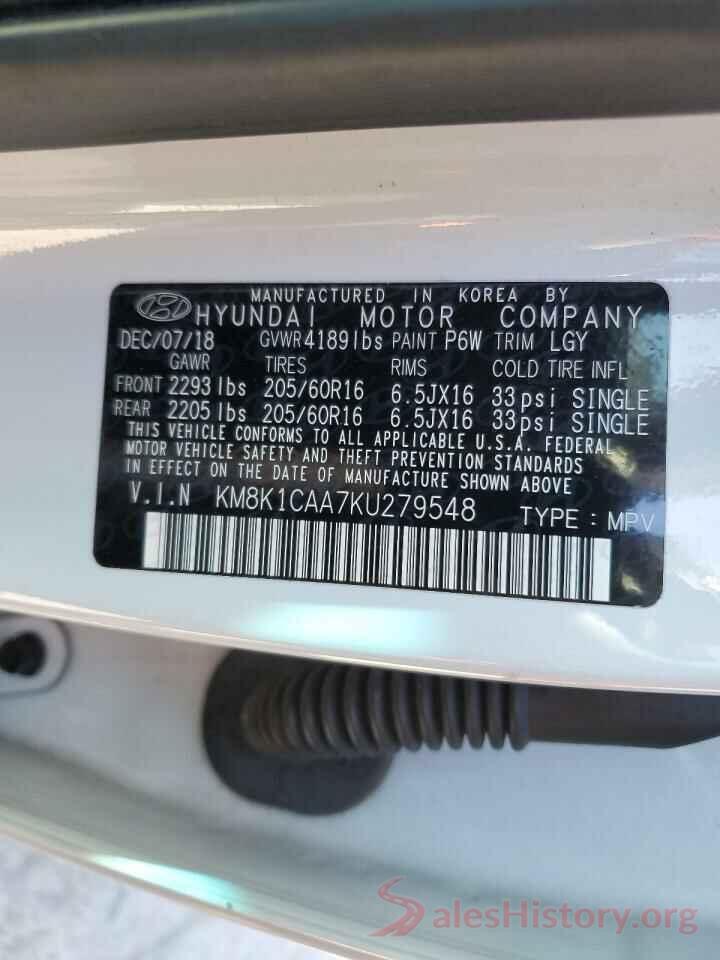 KM8K1CAA7KU279548 2019 HYUNDAI KONA