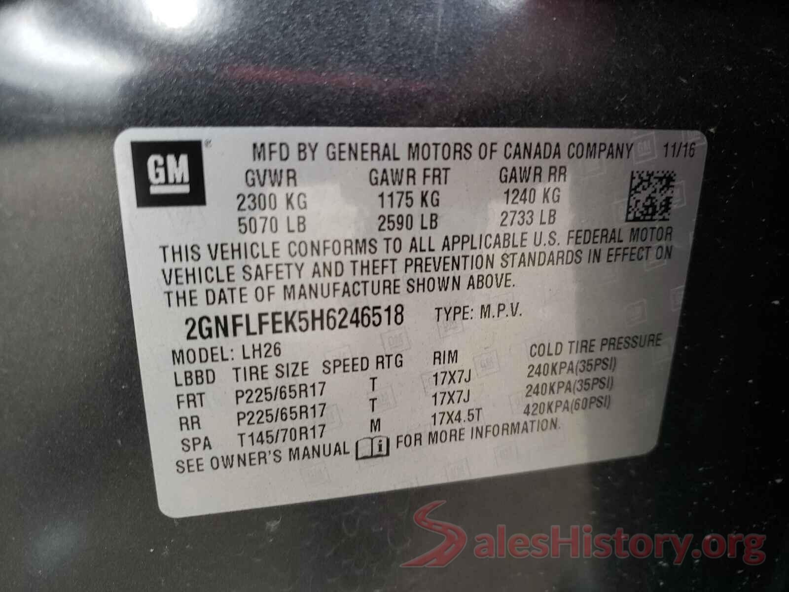 2GNFLFEK5H6246518 2017 CHEVROLET EQUINOX