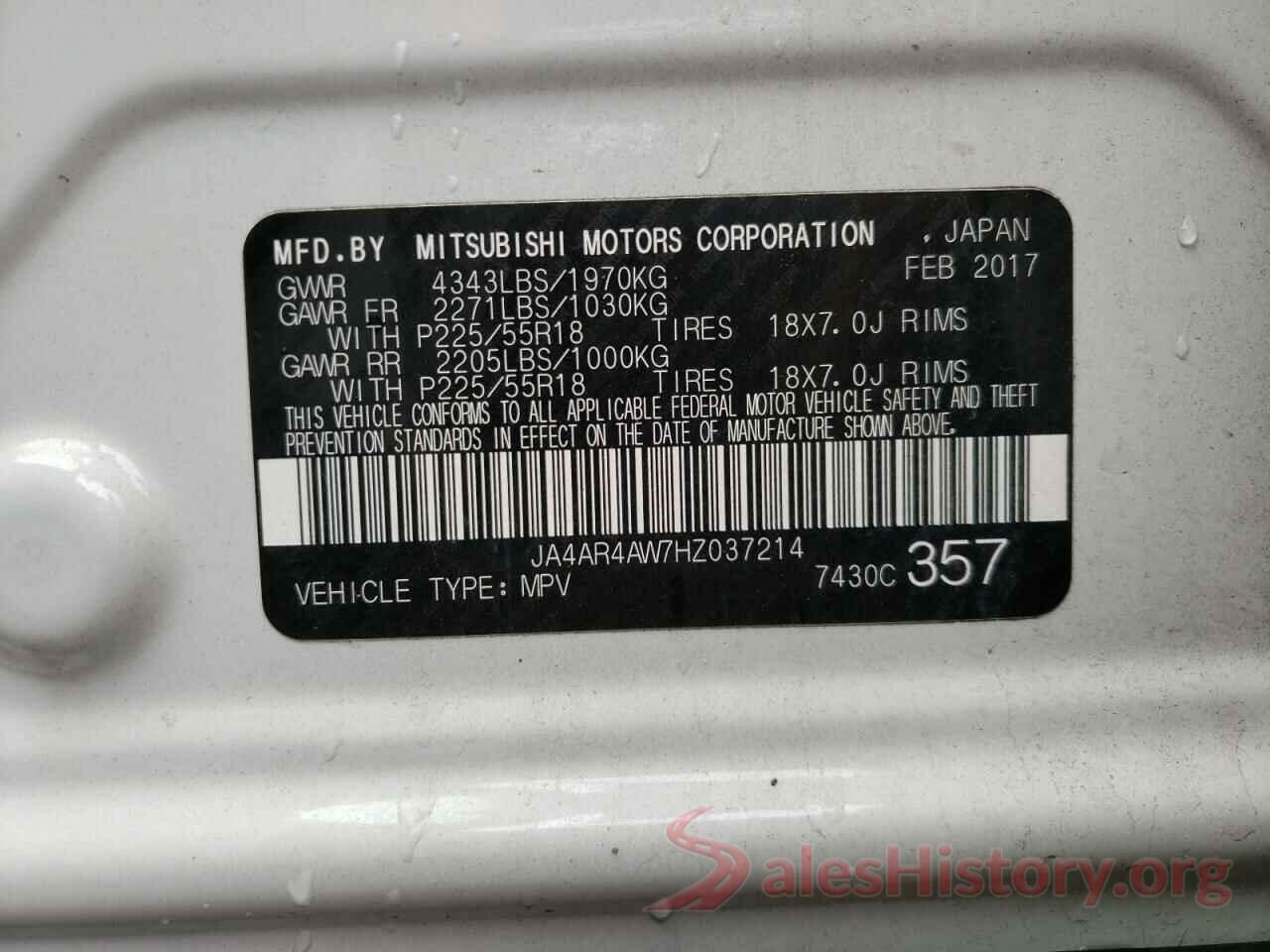 JA4AR4AW7HZ037214 2017 MITSUBISHI OUTLANDER