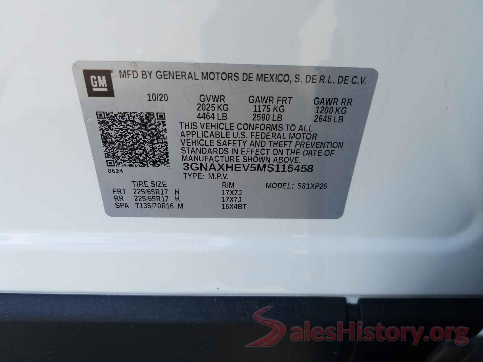 3GNAXHEV5MS115458 2021 CHEVROLET EQUINOX