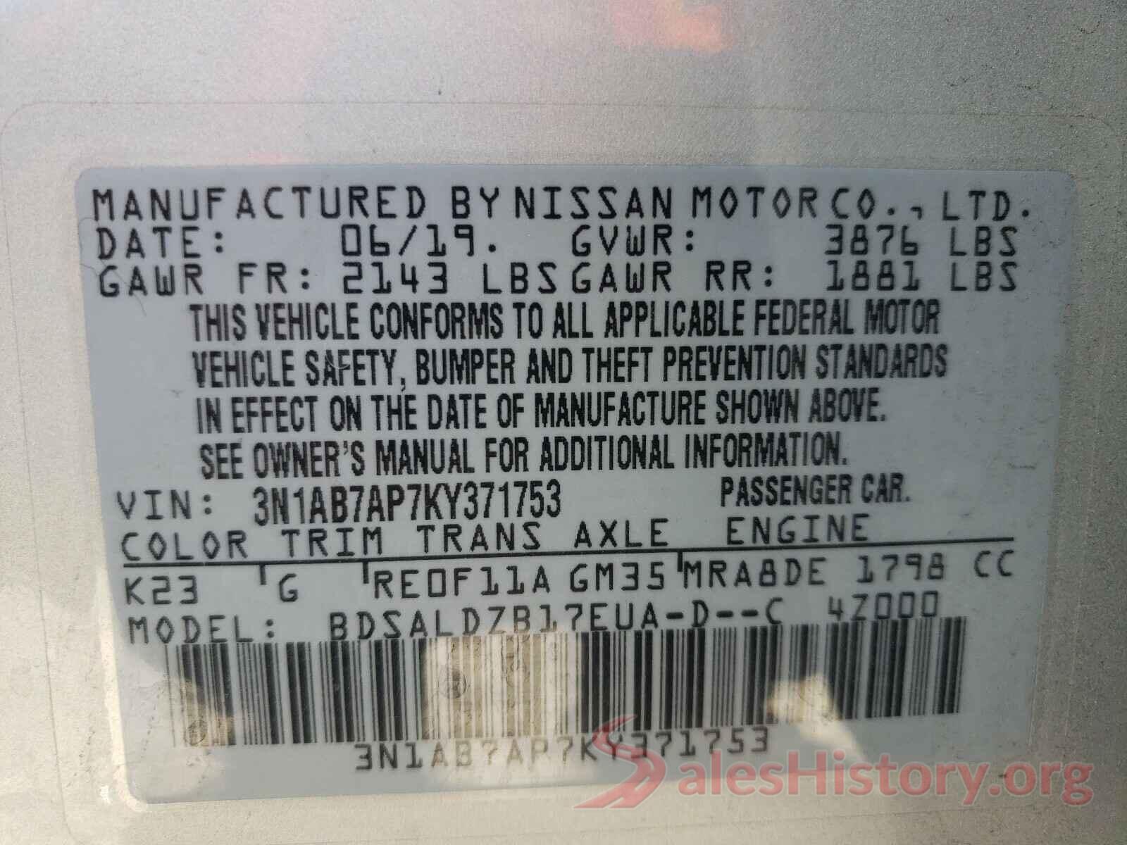 3N1AB7AP7KY371753 2019 NISSAN SENTRA