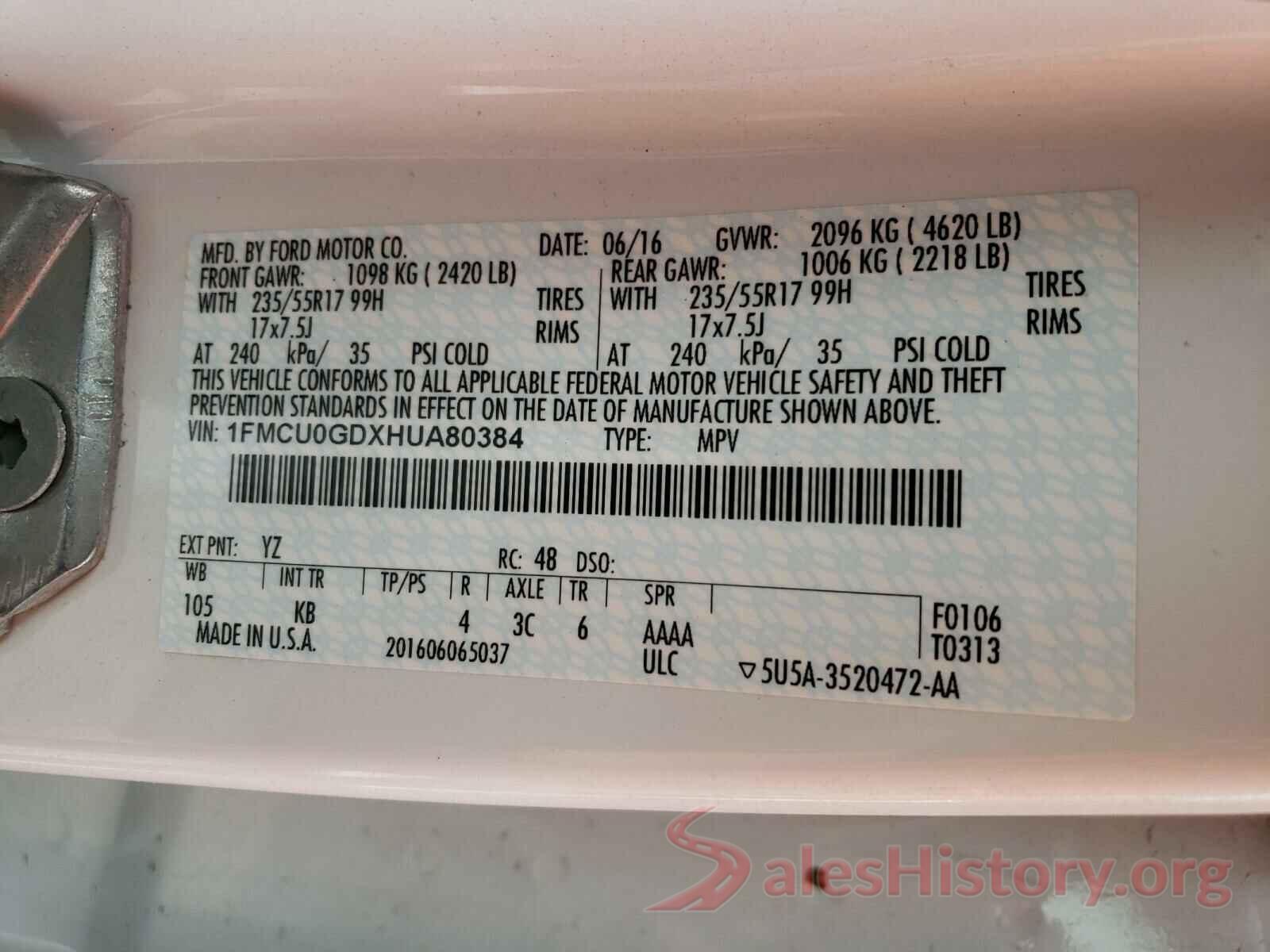 1FMCU0GDXHUA80384 2017 FORD ESCAPE