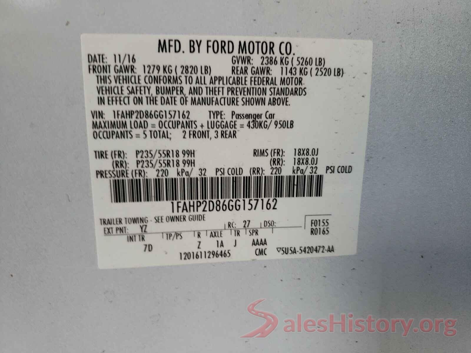 1FAHP2D86GG157162 2016 FORD TAURUS