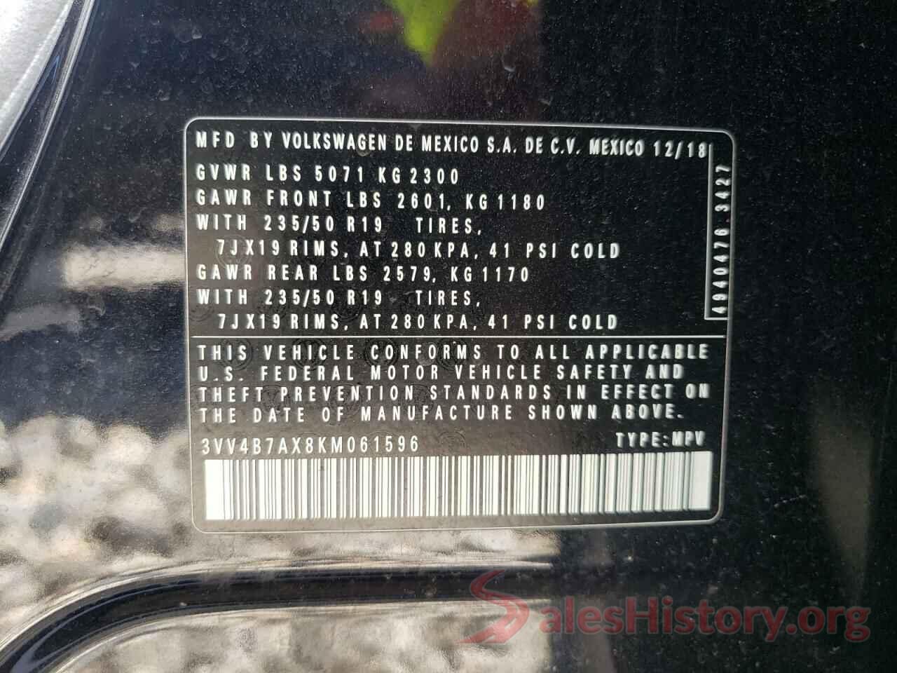 3VV4B7AX8KM061596 2019 VOLKSWAGEN TIGUAN