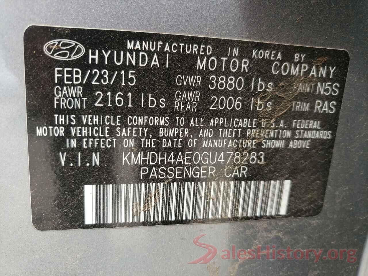 KMHDH4AE0GU478283 2016 HYUNDAI ELANTRA