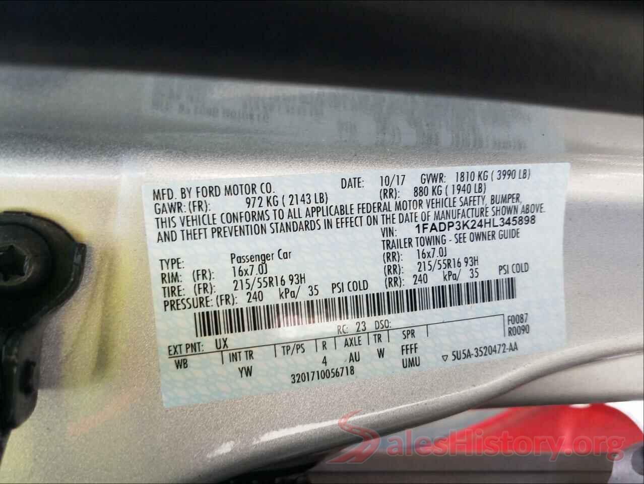 1FADP3K24HL345898 2017 FORD FOCUS