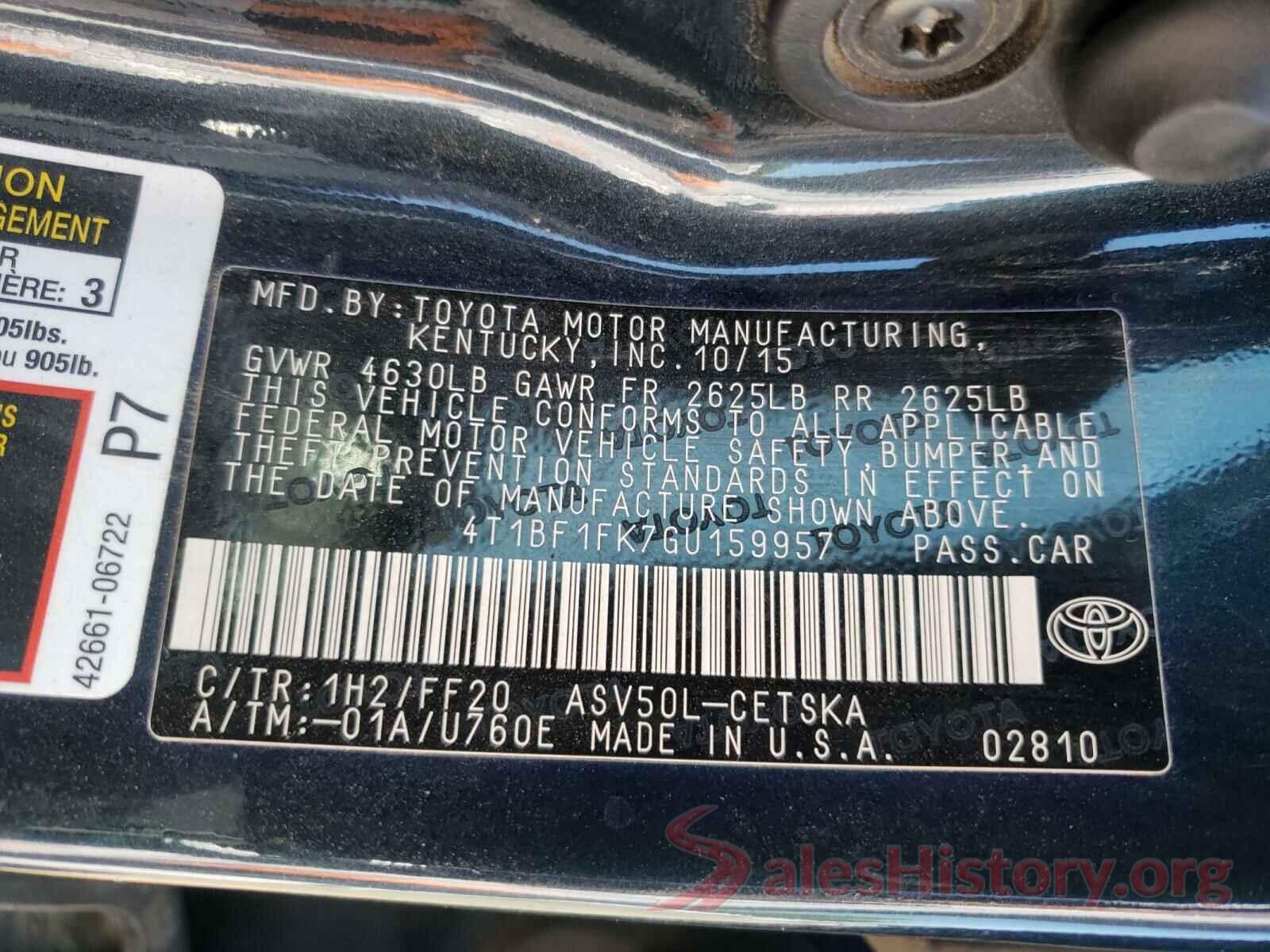 4T1BF1FK7GU159957 2016 TOYOTA CAMRY