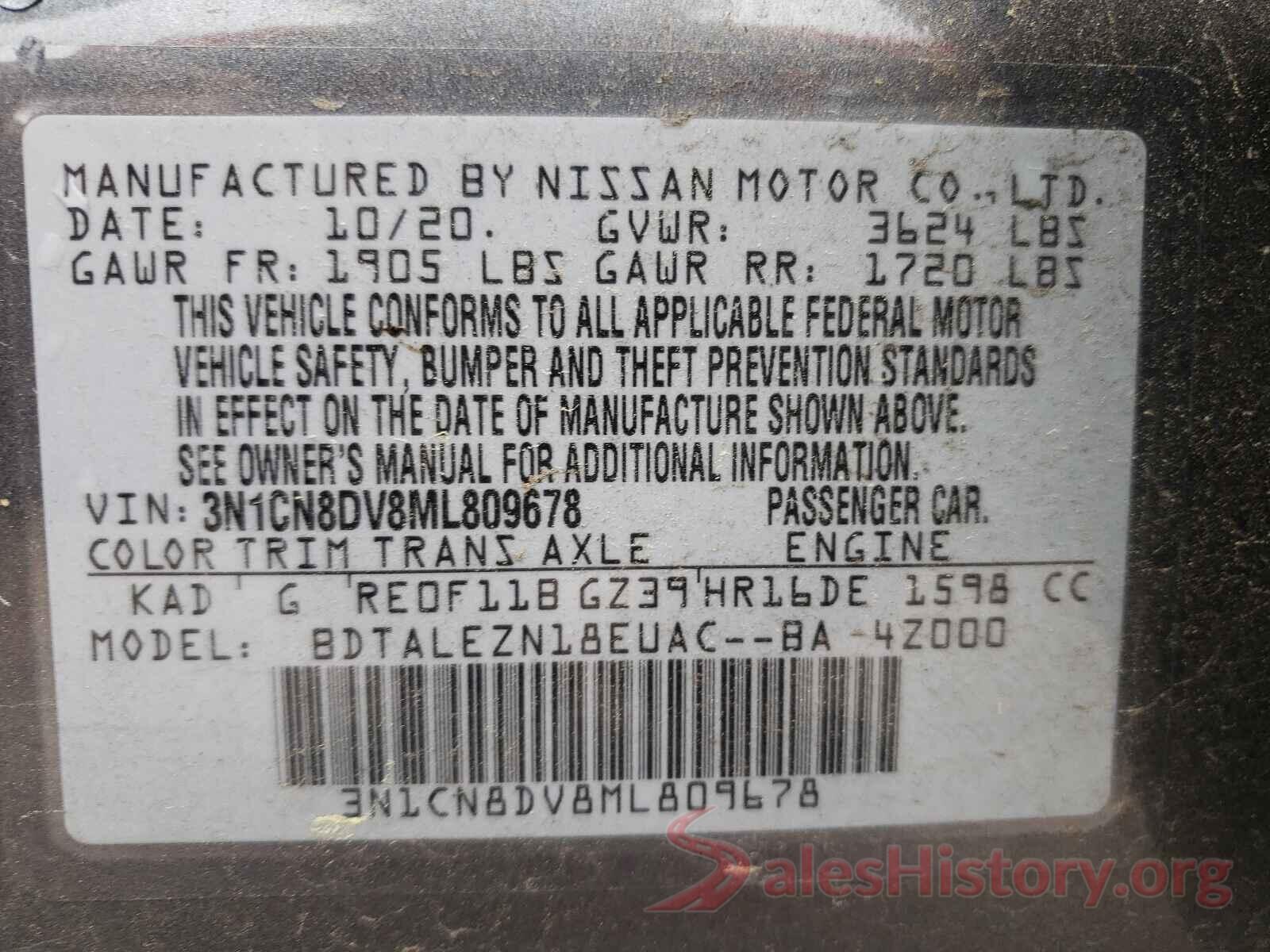 3N1CN8DV8ML809678 2021 NISSAN VERSA