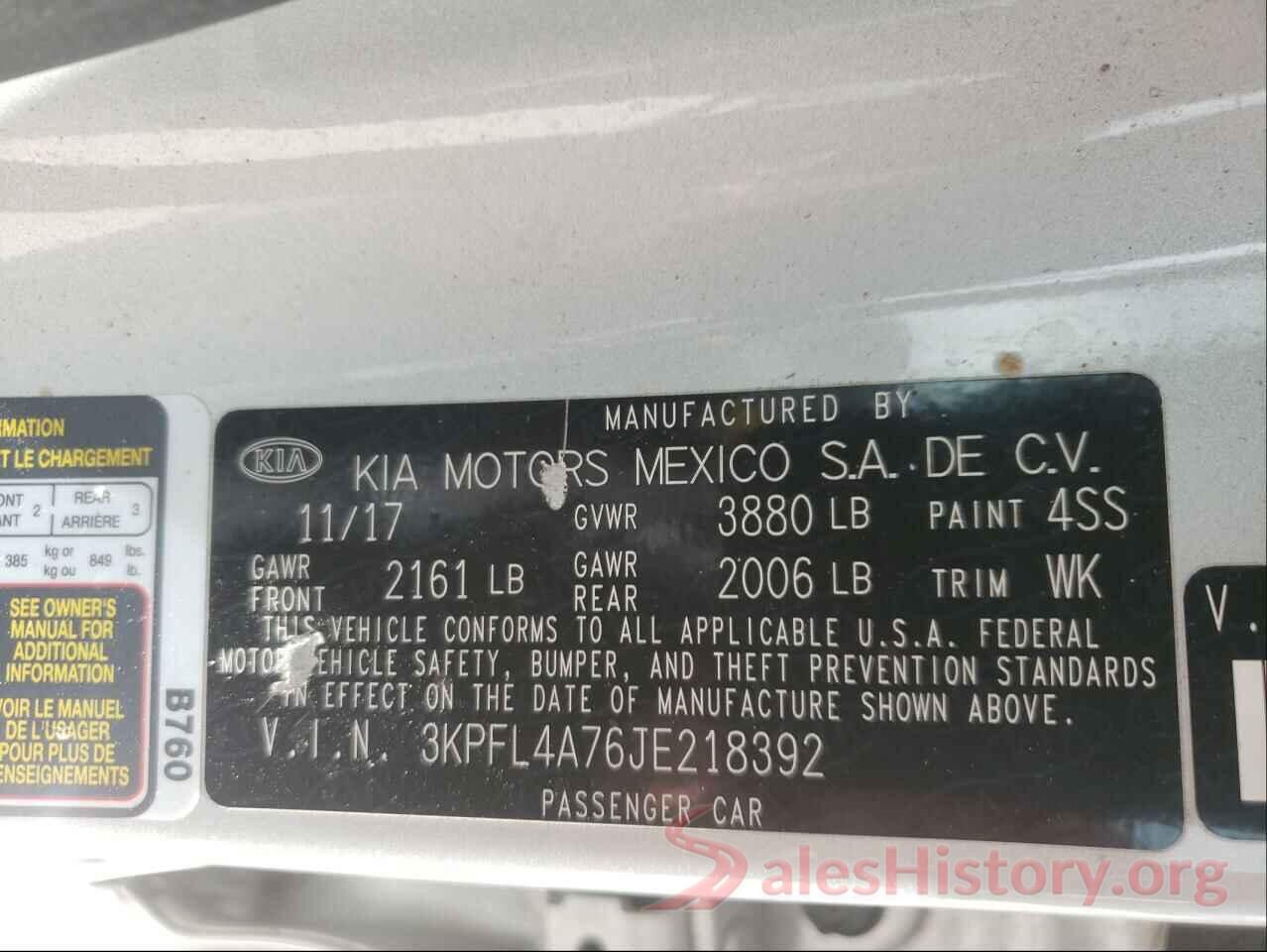 3KPFL4A76JE218392 2018 KIA FORTE