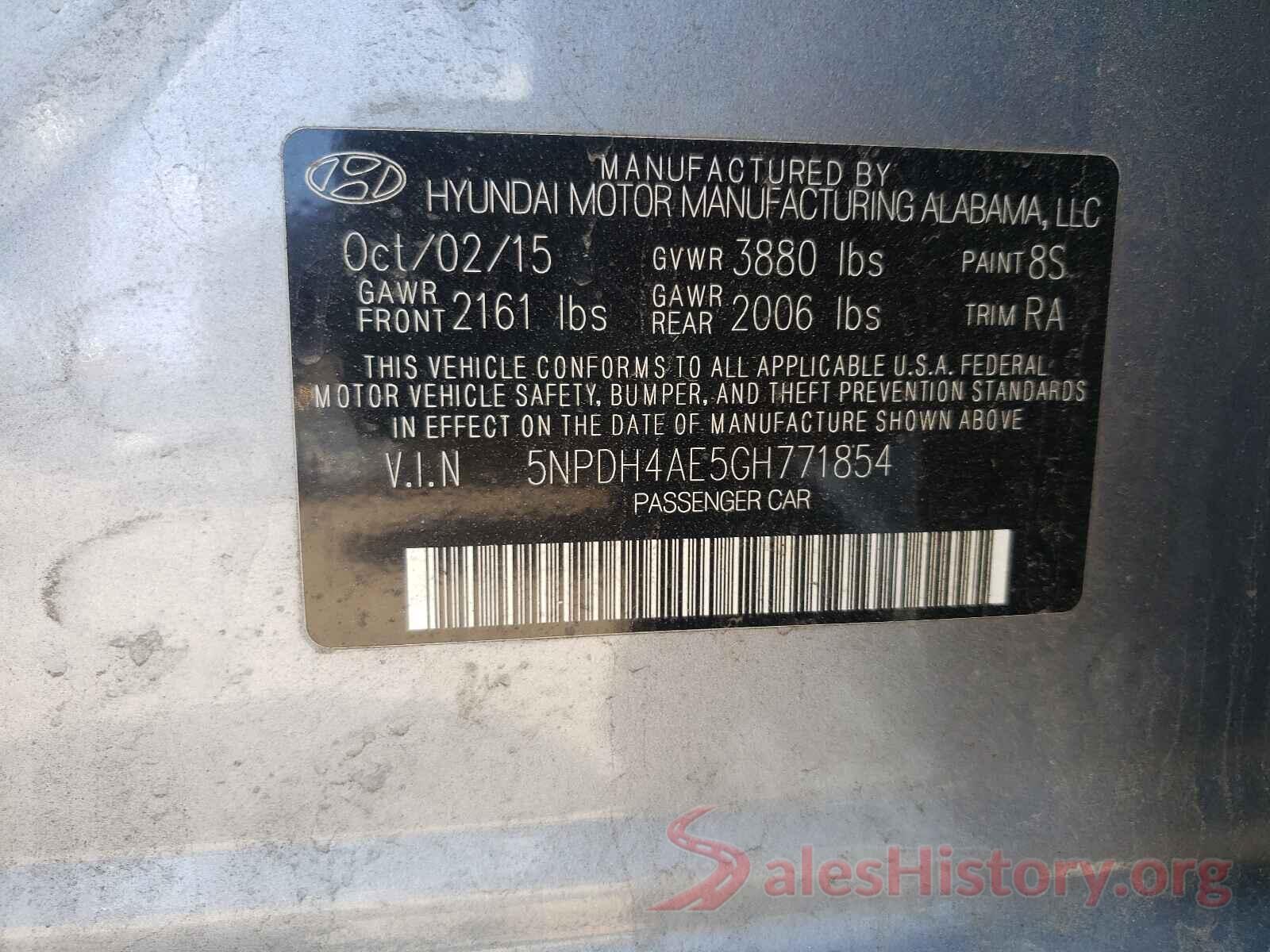 5NPDH4AE5GH771854 2016 HYUNDAI ELANTRA