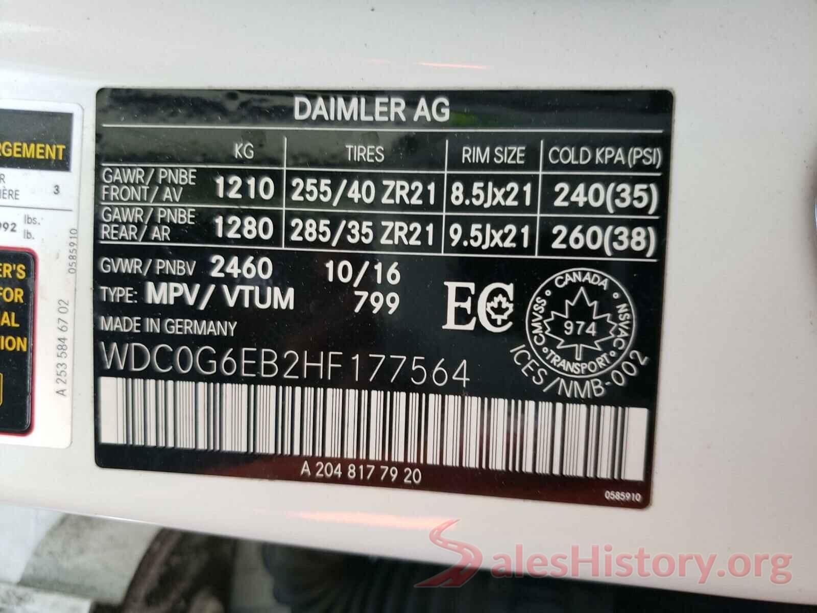 WDC0G6EB2HF177564 2017 MERCEDES-BENZ G CLASS