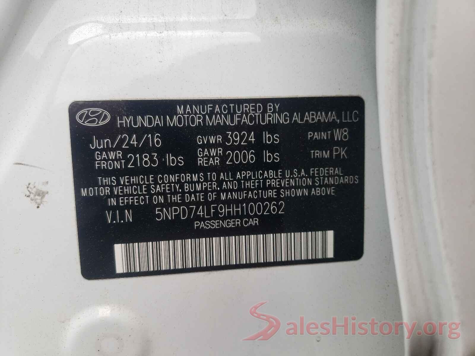 5NPD74LF9HH100262 2017 HYUNDAI ELANTRA