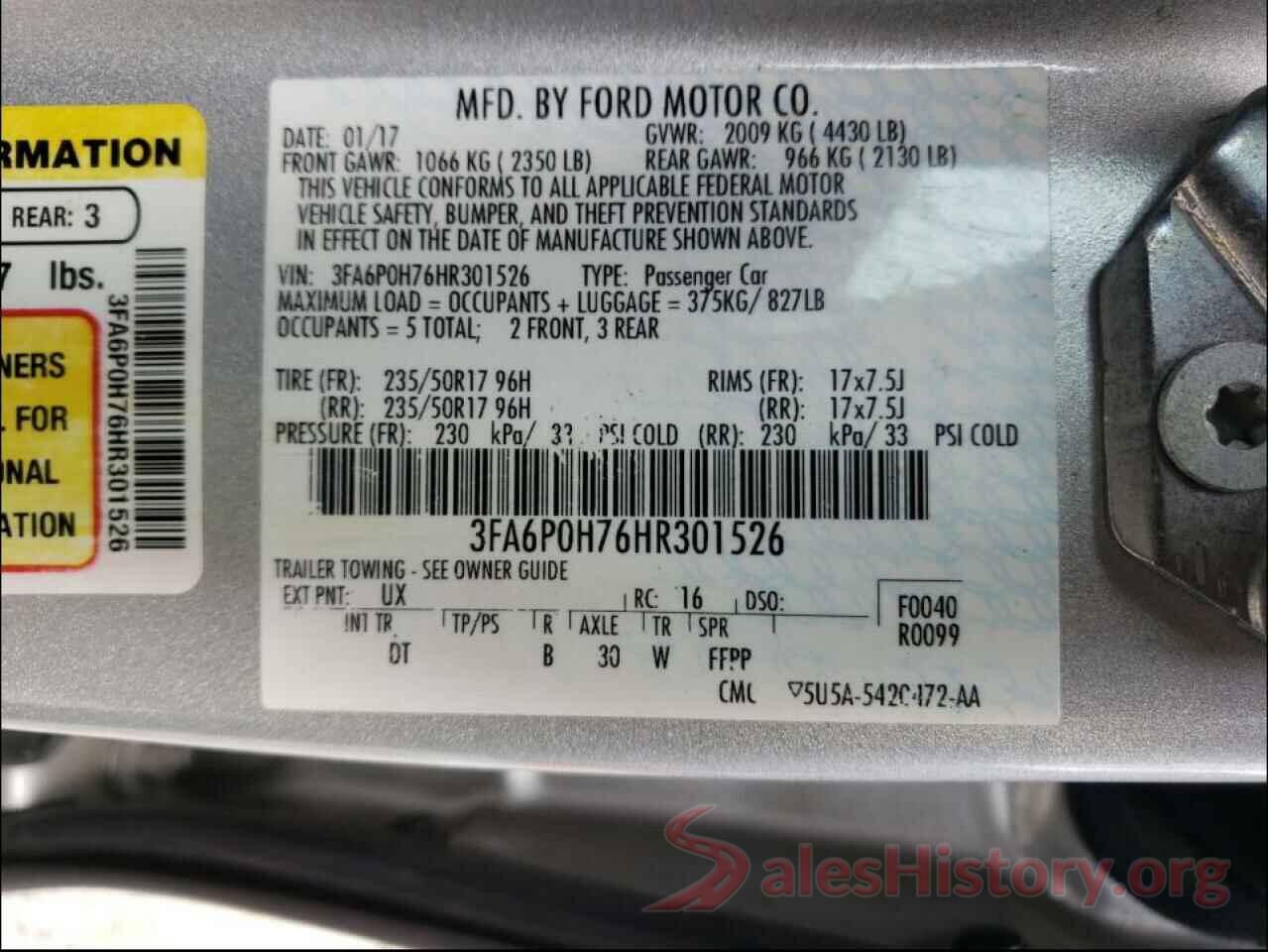 3FA6P0H76HR301526 2017 FORD FUSION