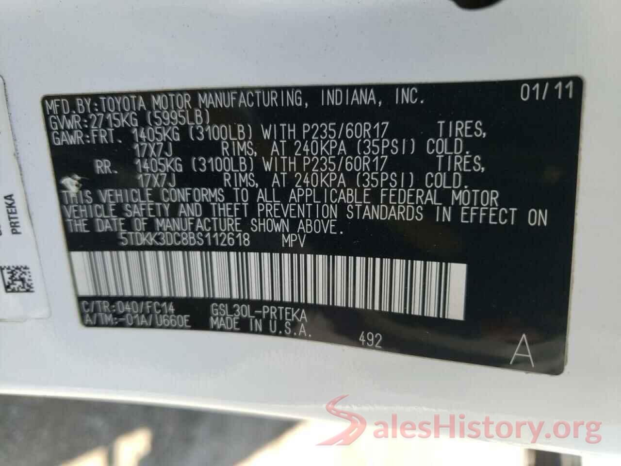 5TDKK3DC8BS112618 2011 TOYOTA SIENNA