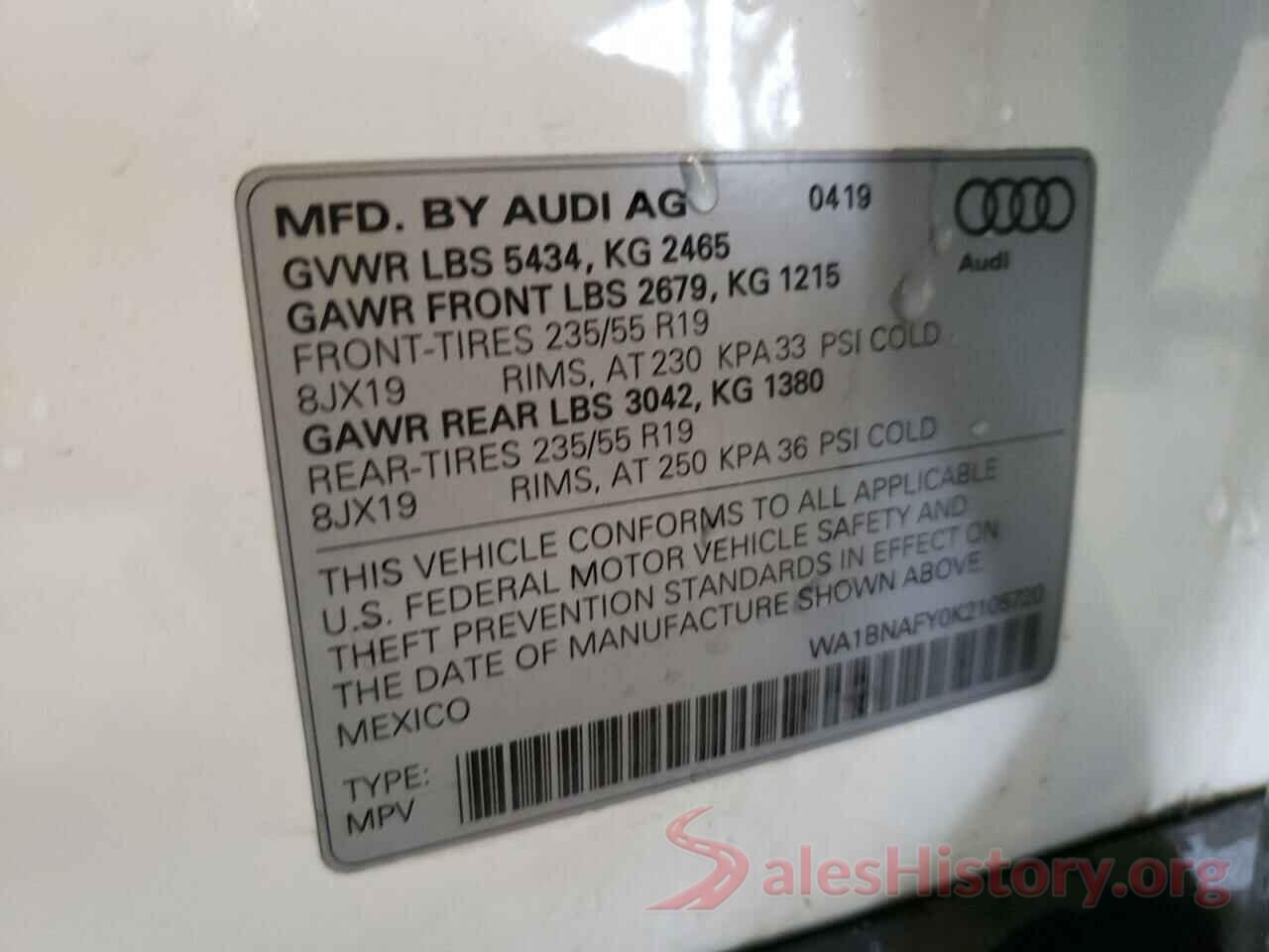 WA1BNAFY0K2105720 2019 AUDI Q5