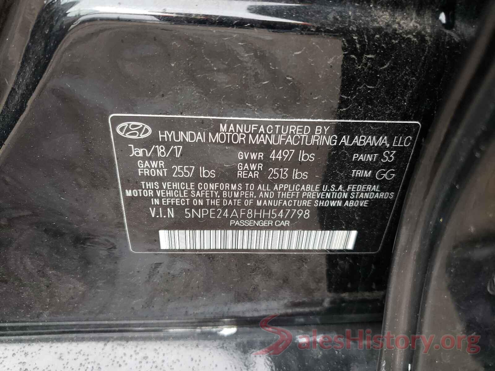 5NPE24AF8HH547798 2017 HYUNDAI SONATA