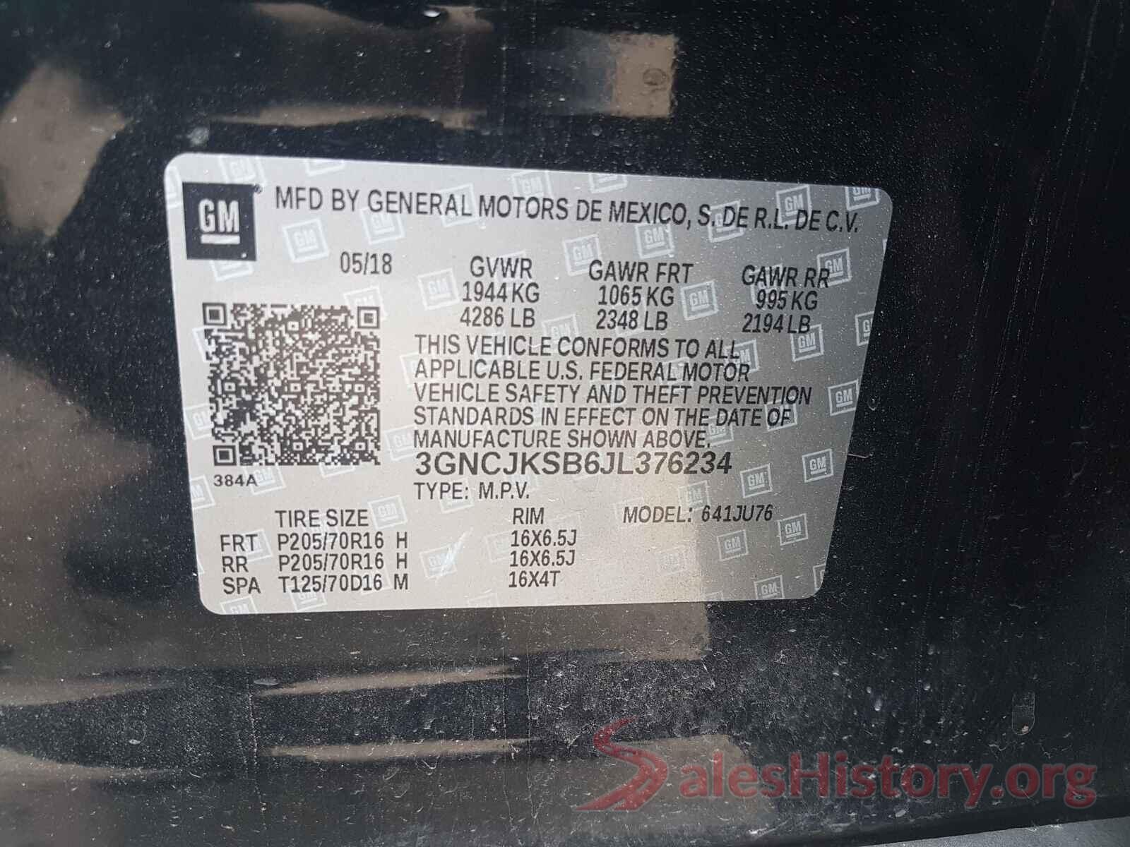 3GNCJKSB6JL376234 2018 CHEVROLET TRAX