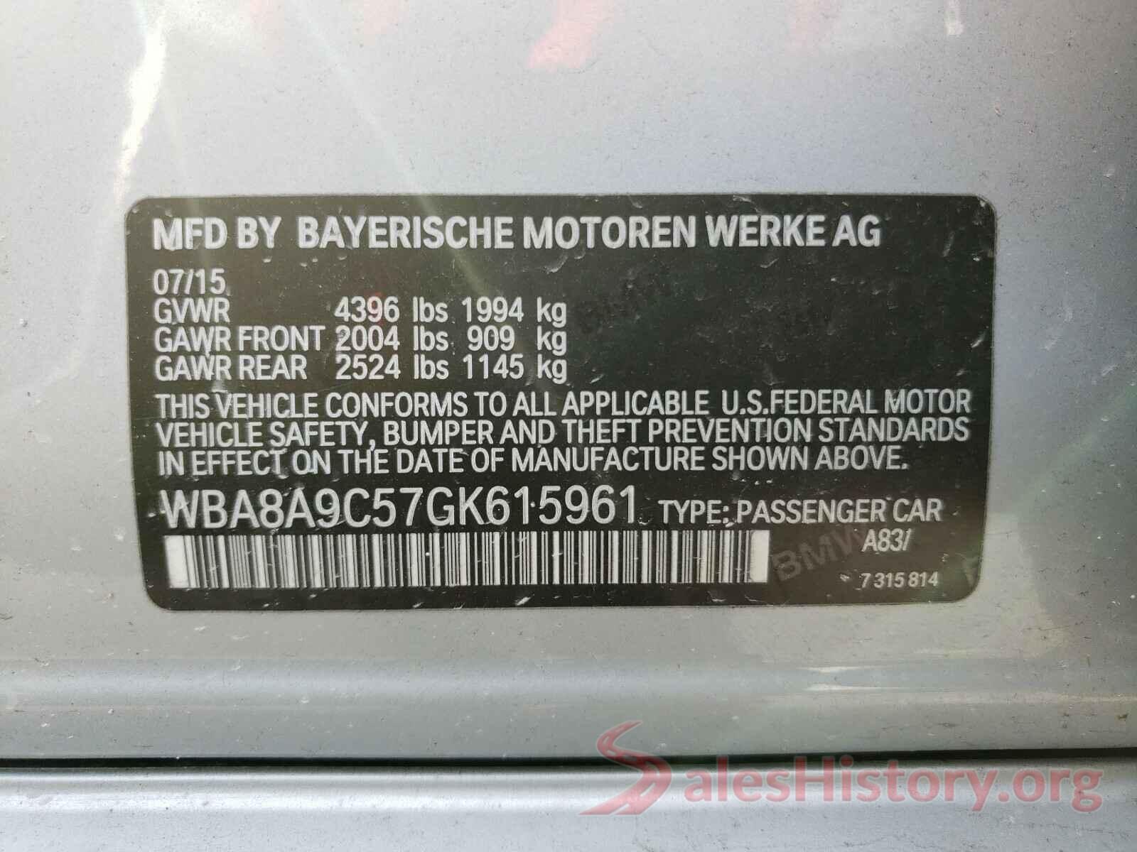 WBA8A9C57GK615961 2016 BMW 3 SERIES