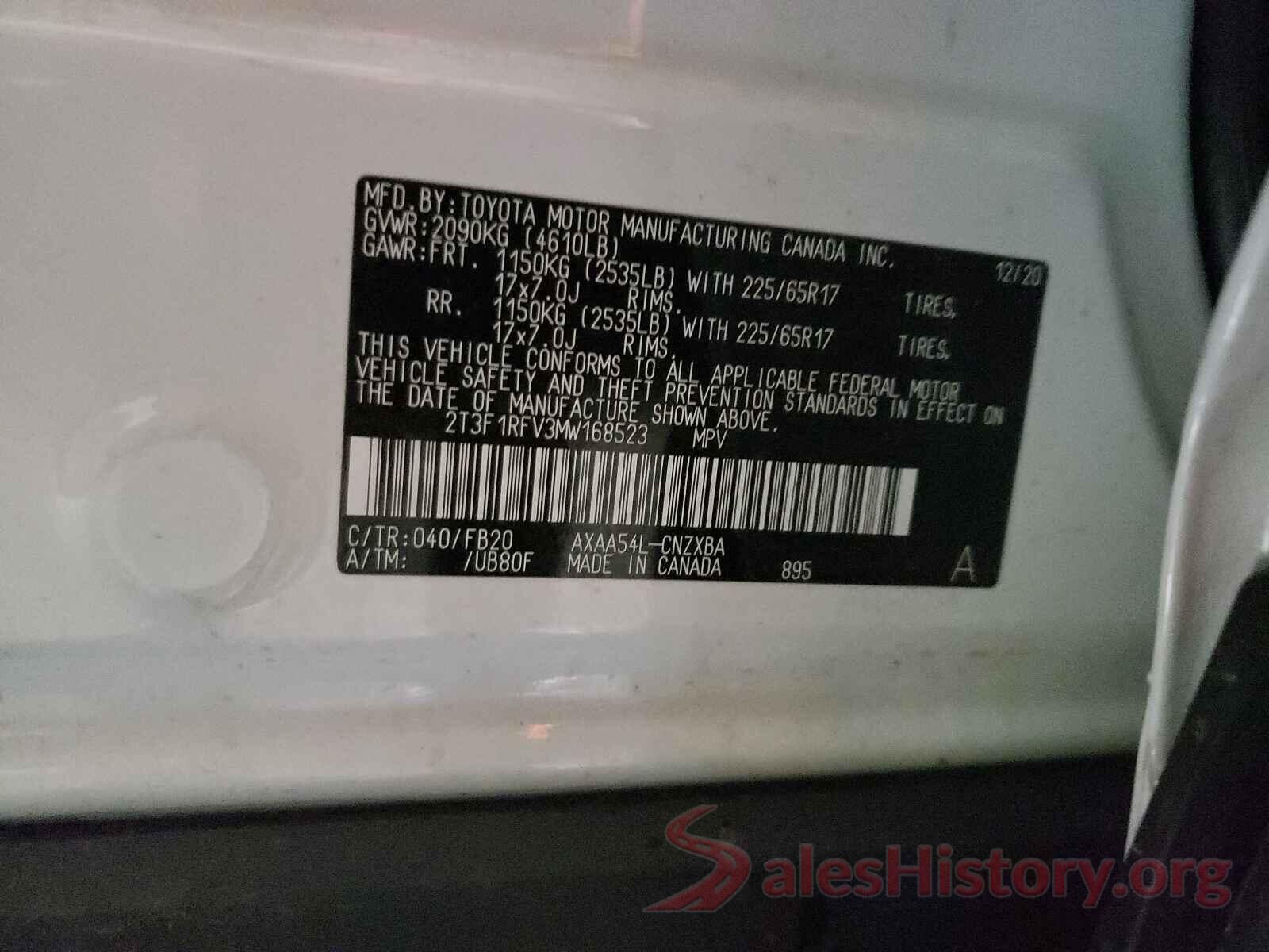 2T3F1RFV3MW168523 2021 TOYOTA RAV4