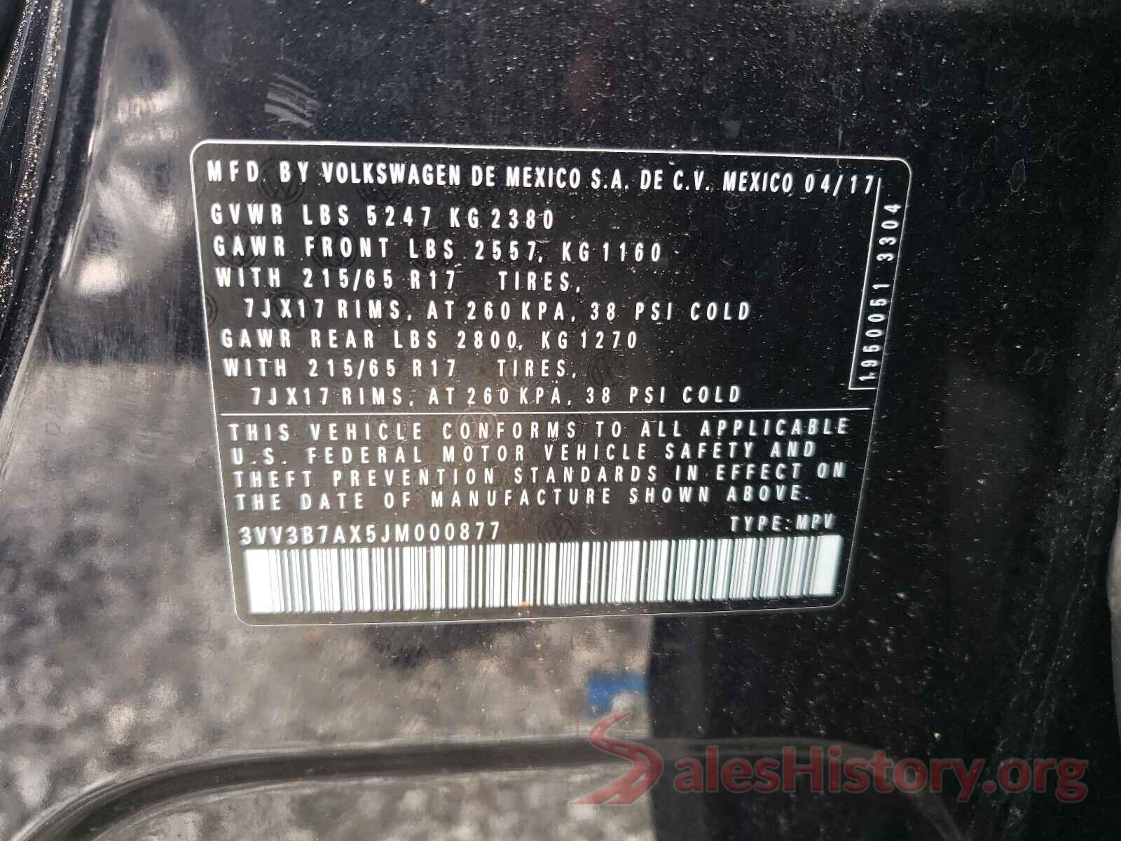 3VV3B7AX5JM000877 2018 VOLKSWAGEN TIGUAN