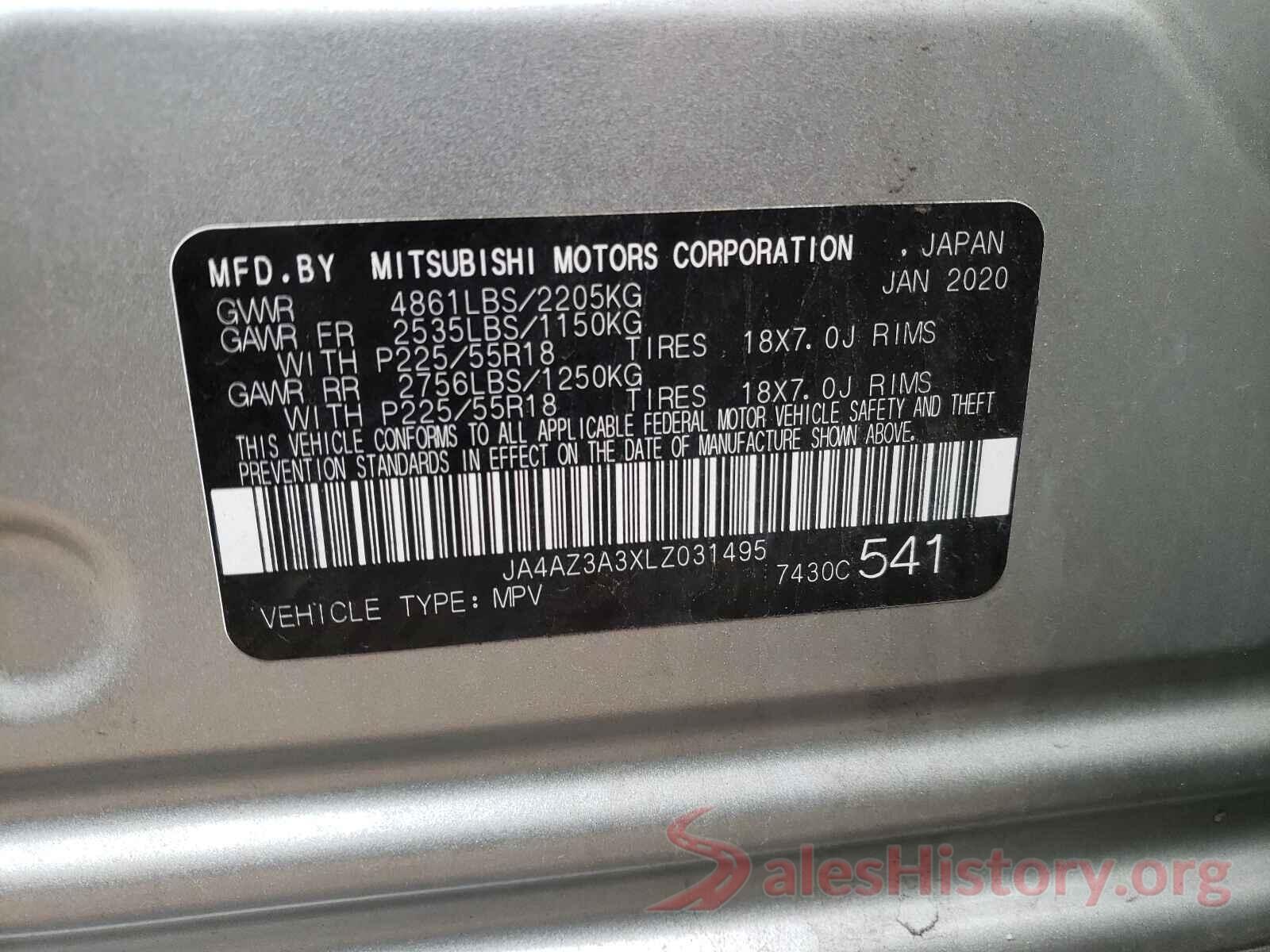 JA4AZ3A3XLZ031495 2020 MITSUBISHI OUTLANDER