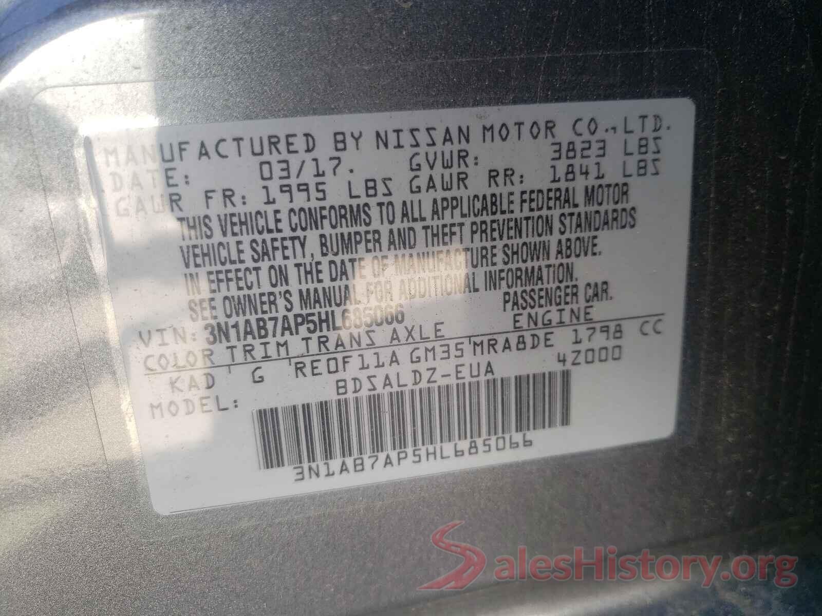 3N1AB7AP5HL685066 2017 NISSAN SENTRA