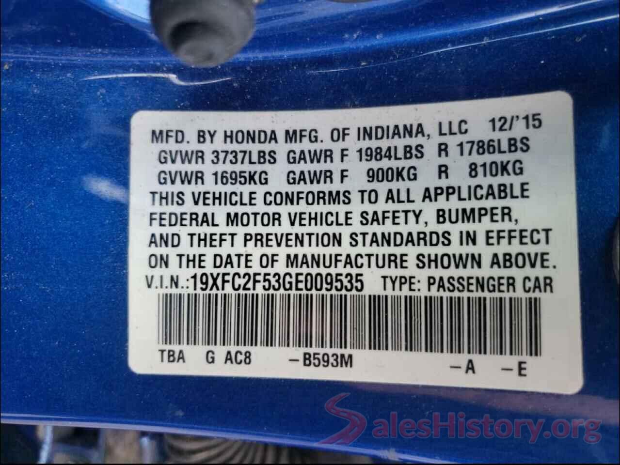 19XFC2F53GE009535 2016 HONDA CIVIC