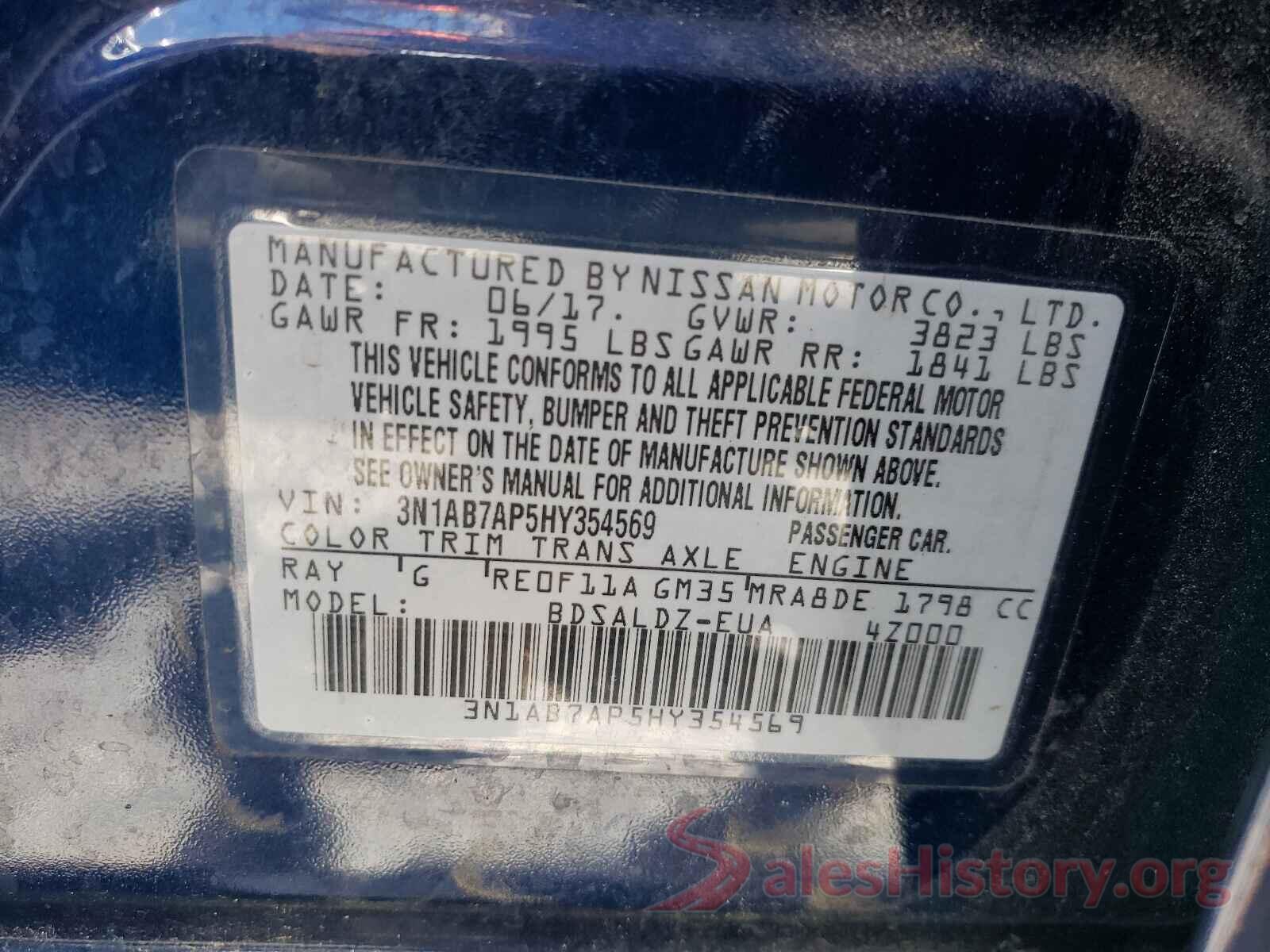 3N1AB7AP5HY354569 2017 NISSAN SENTRA