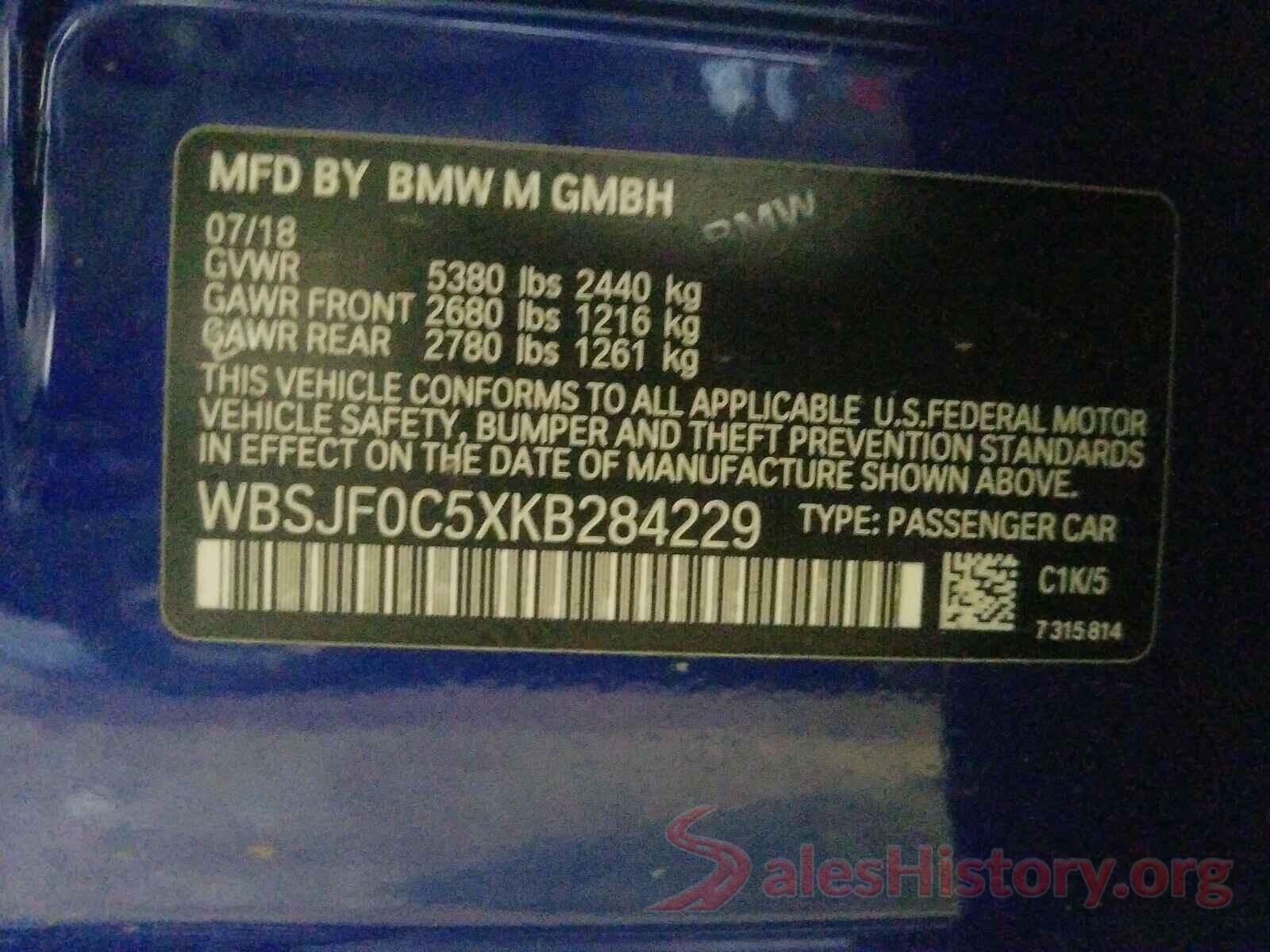 WBSJF0C5XKB284229 2019 BMW M5