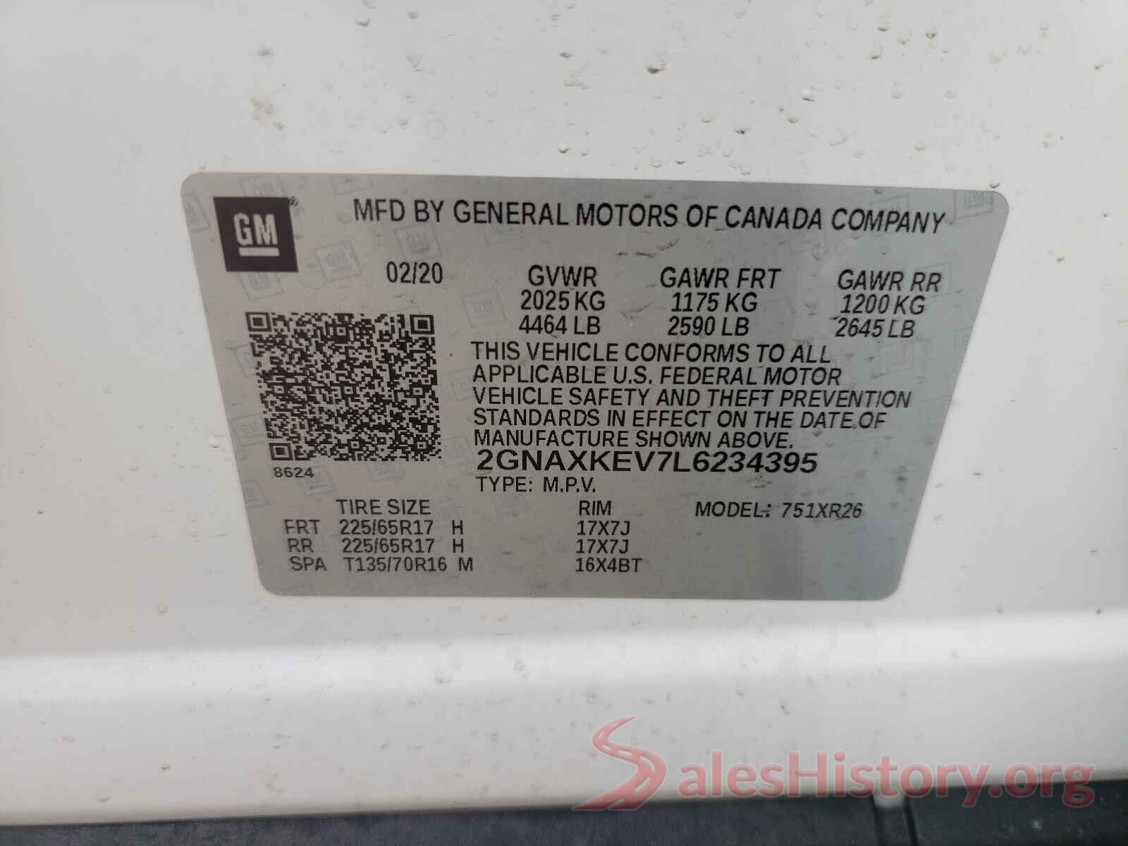 2GNAXKEV7L6234395 2020 CHEVROLET EQUINOX