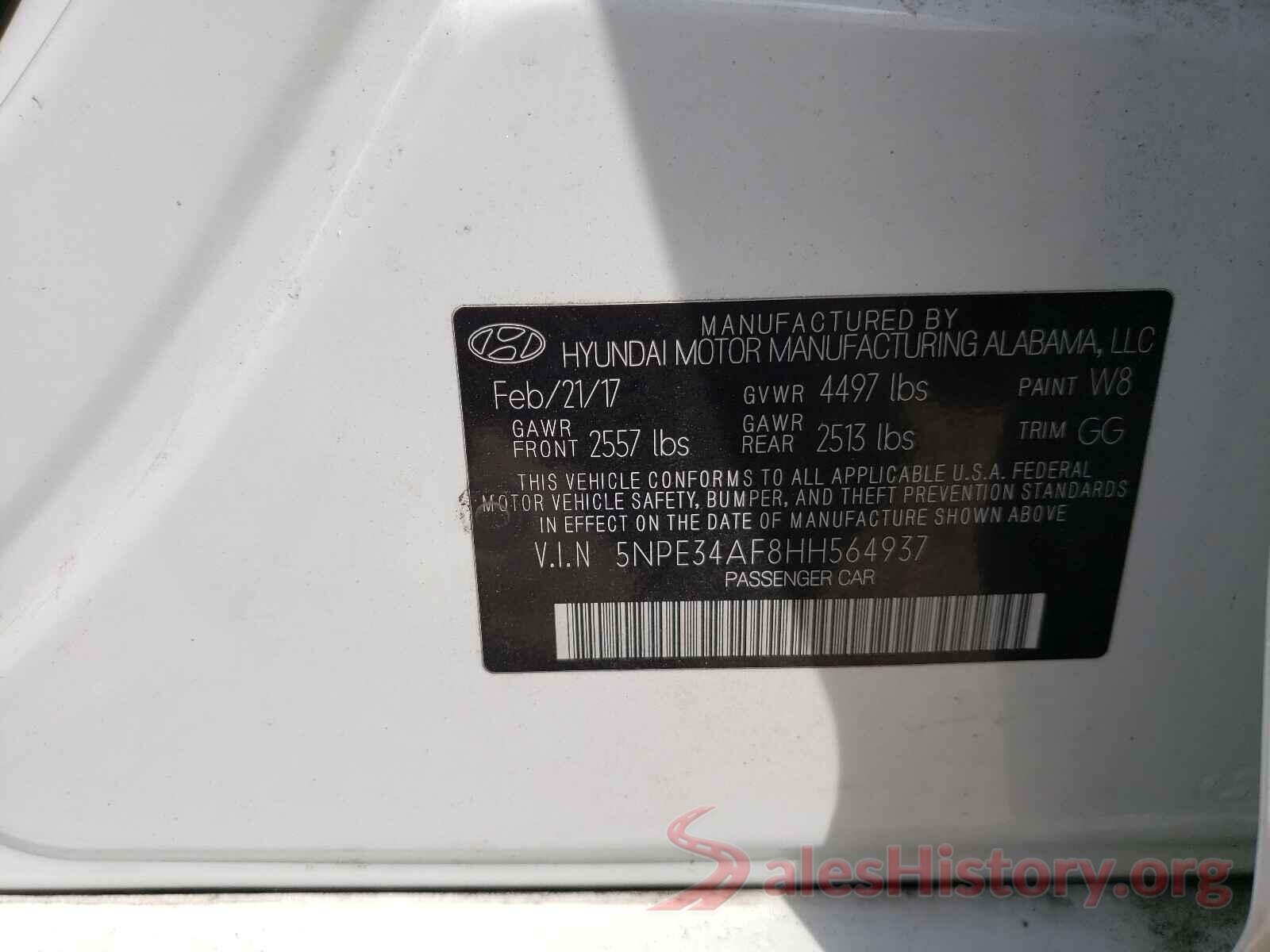 5NPE34AF8HH564937 2017 HYUNDAI SONATA