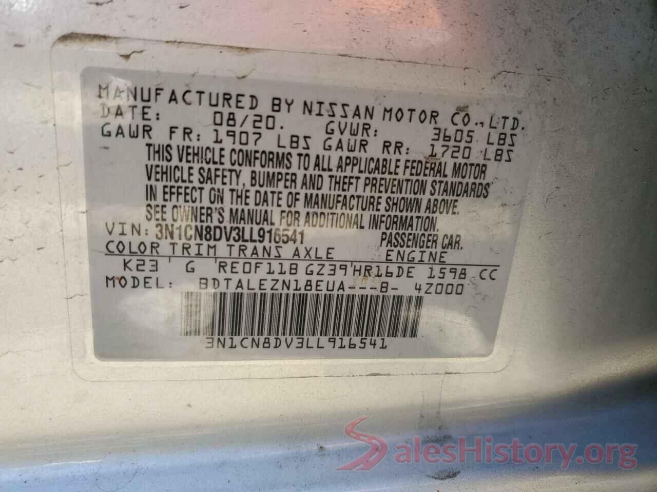 3N1CN8DV3LL916541 2020 NISSAN VERSA