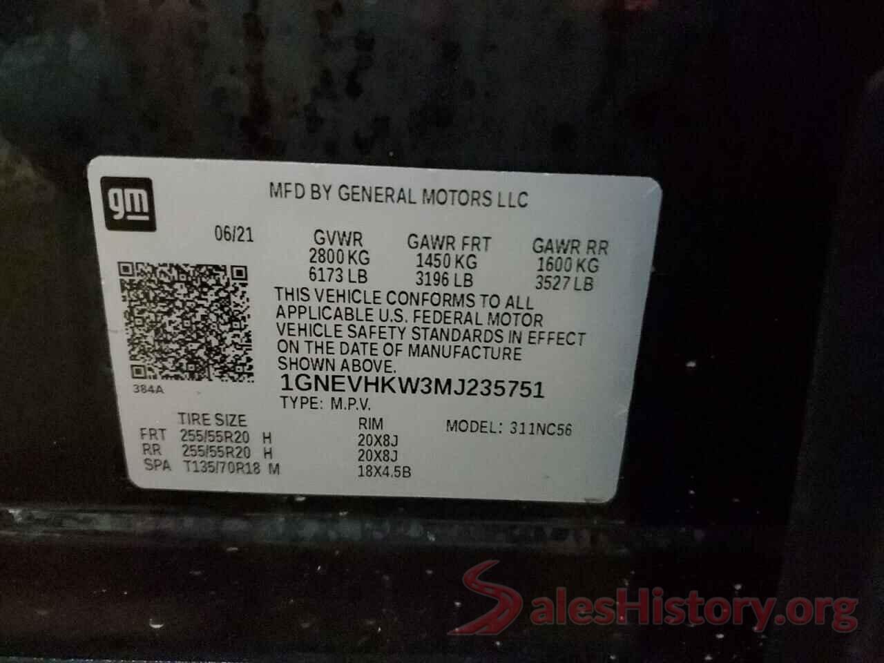 1GNEVHKW3MJ235751 2021 CHEVROLET TRAVERSE