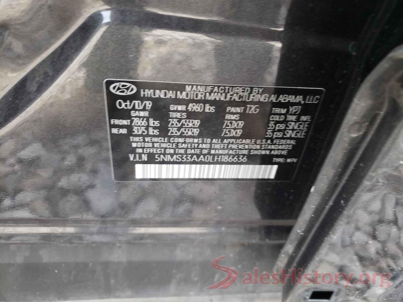 5NMS33AA0LH186636 2020 HYUNDAI SANTA FE