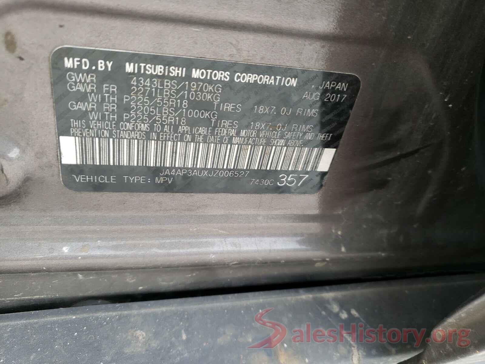 JA4AP3AUXJZ006527 2018 MITSUBISHI OUTLANDER