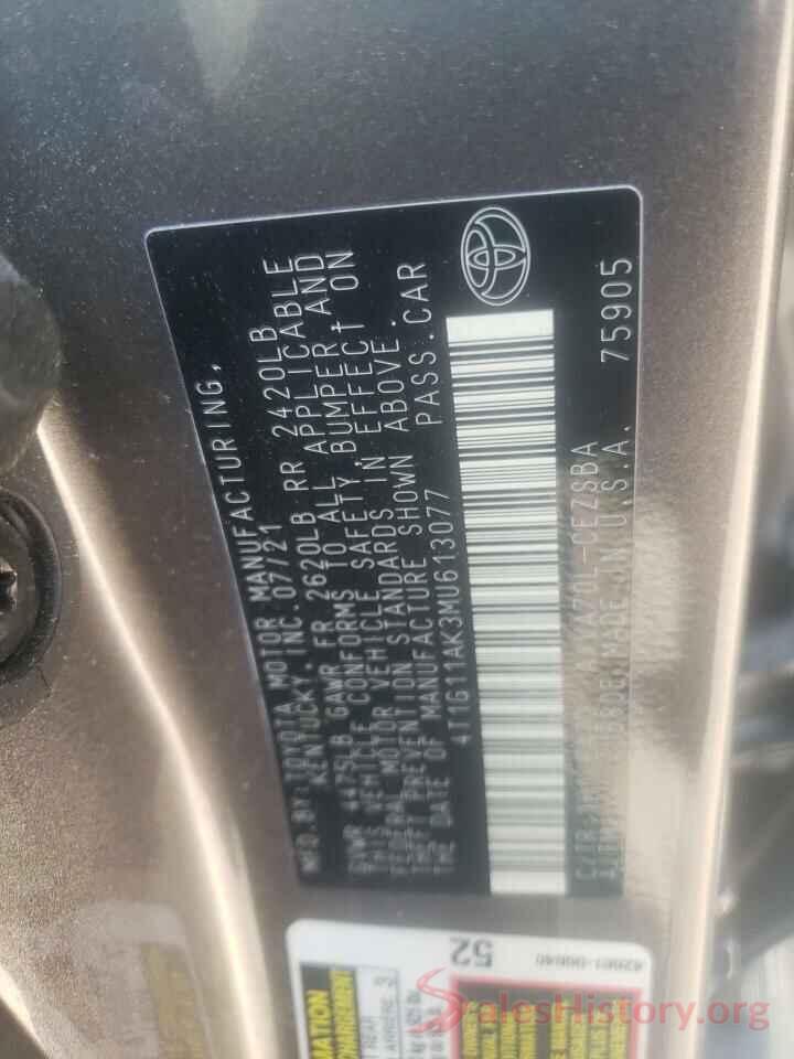 4T1G11AK3MU613077 2021 TOYOTA CAMRY