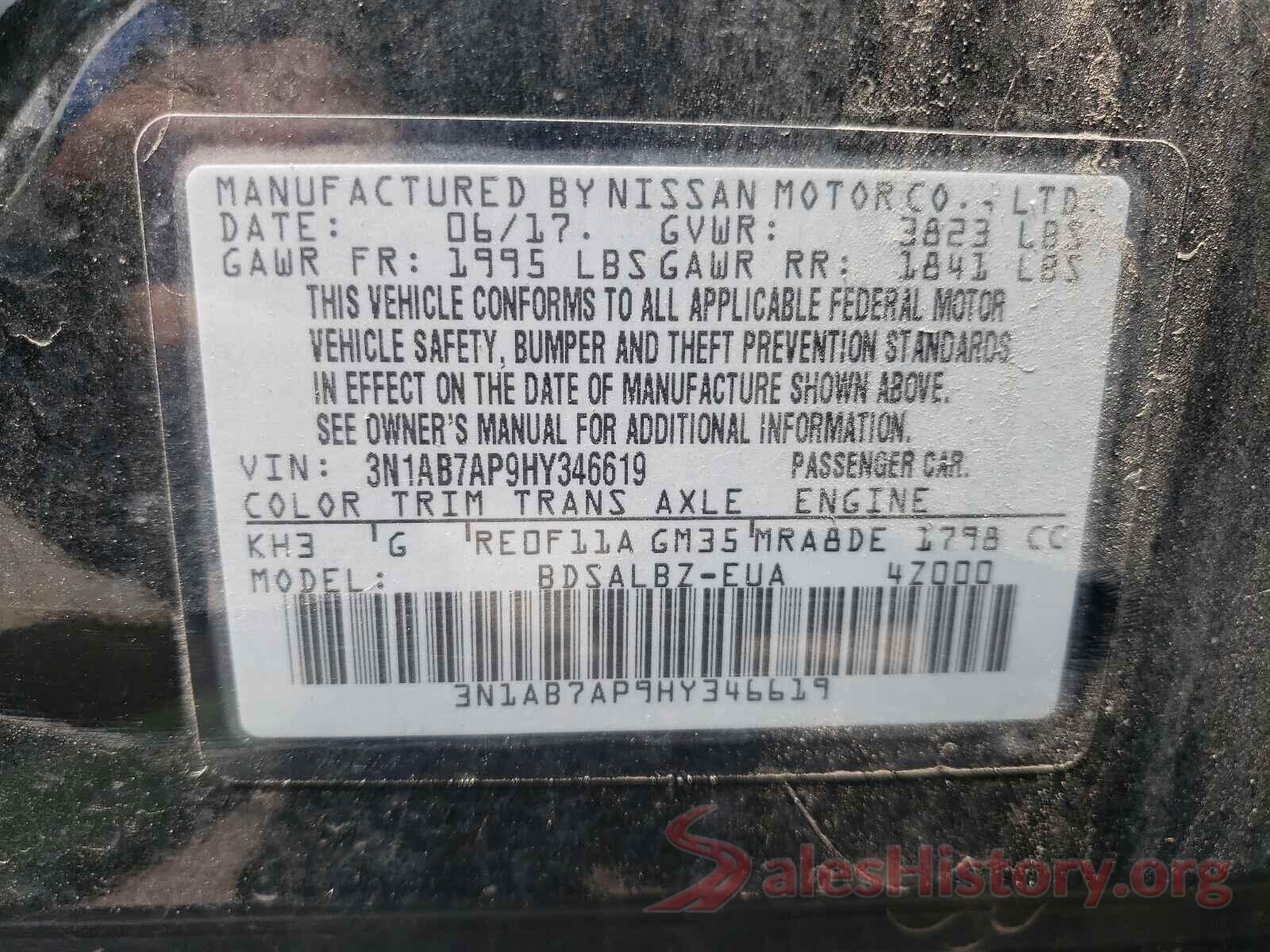 3N1AB7AP9HY346619 2017 NISSAN SENTRA