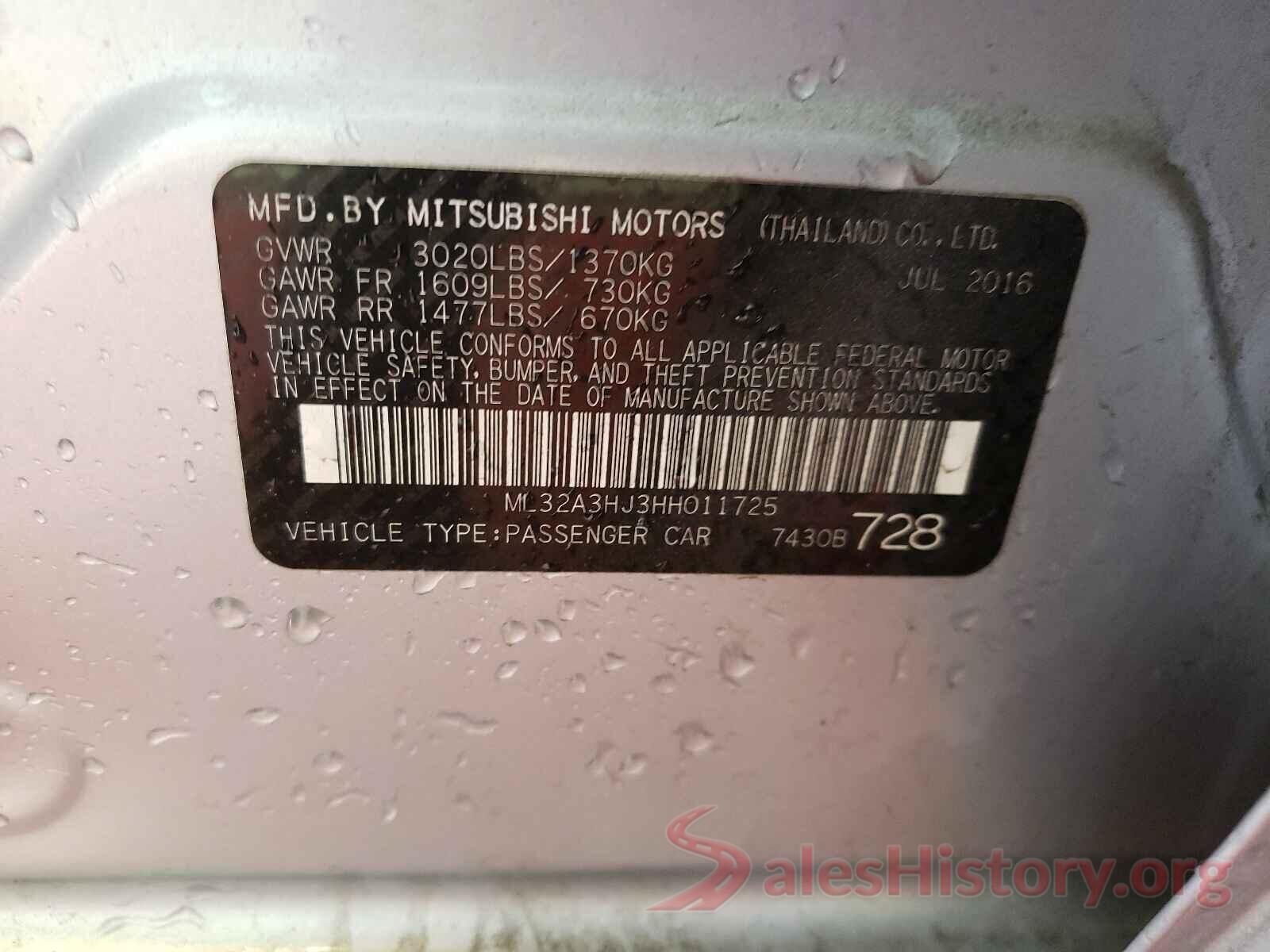 ML32A3HJ3HH011725 2017 MITSUBISHI MIRAGE