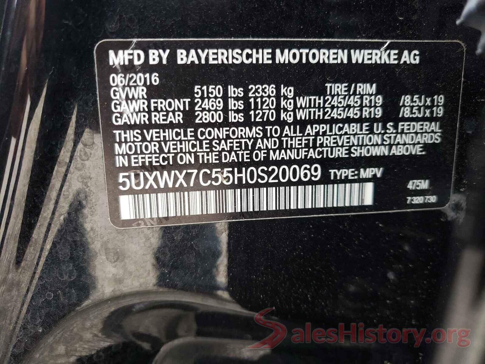 5UXWX7C55H0S20069 2017 BMW X3