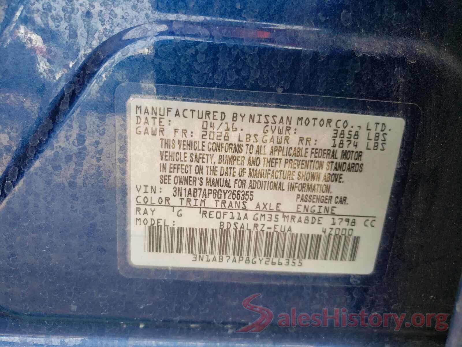 3N1AB7AP8GY266355 2016 NISSAN SENTRA